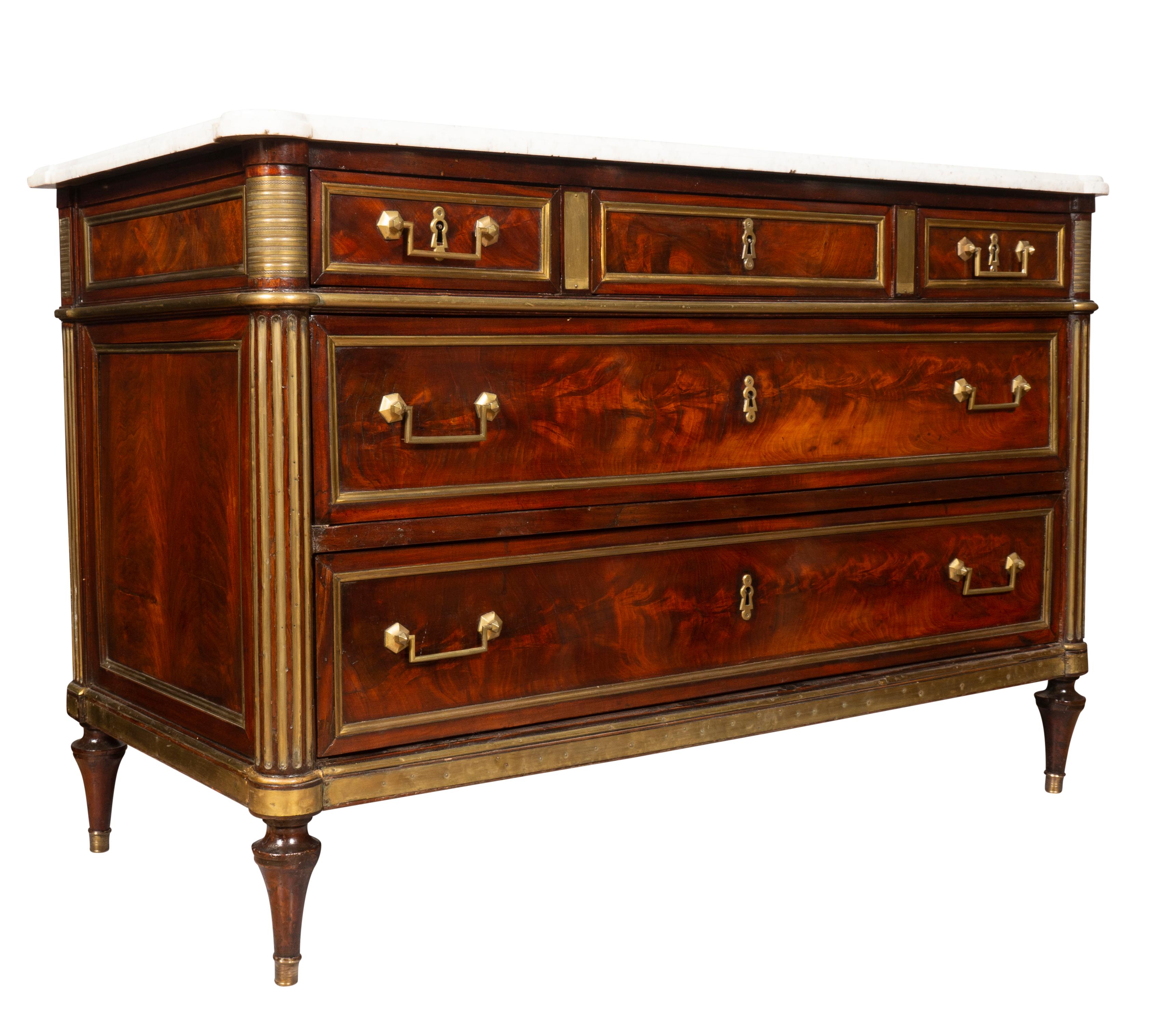 Late 18th Century Directoire Mahogany And Brass Mounted Commode For Sale