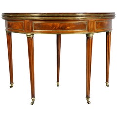 Table console ou table de jeu Directoire en acajou et laiton