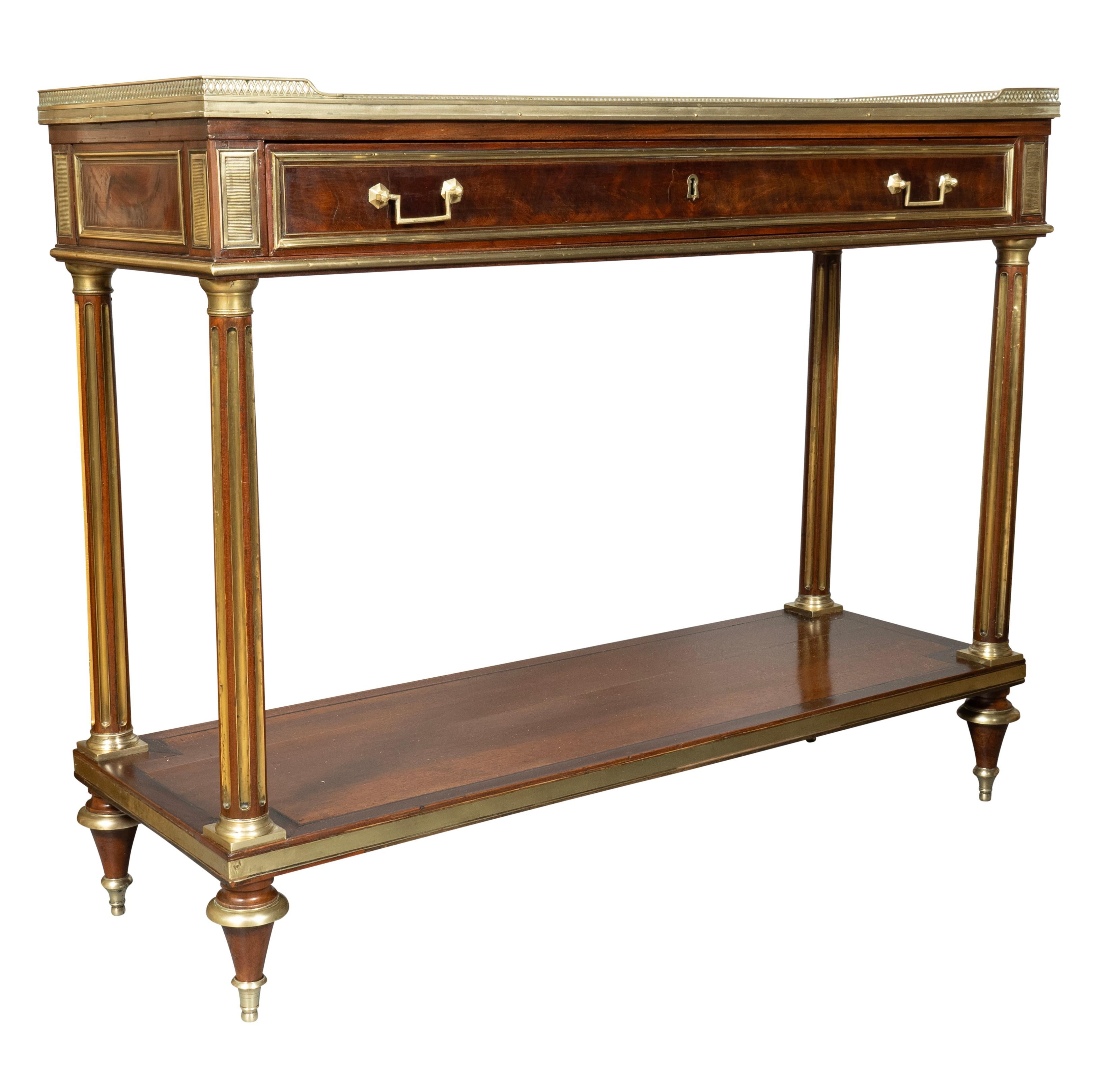 French Directoire Mahogany Brass Inlaid Console Desserte