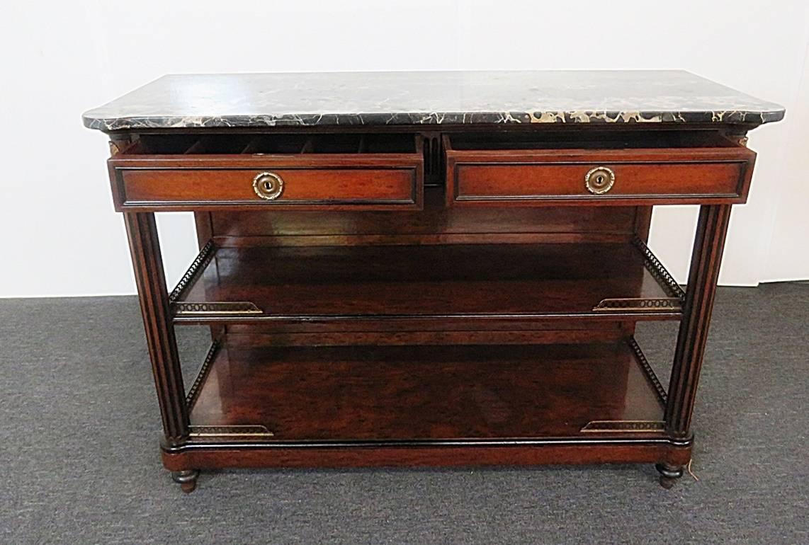 American French Louis XVI Marble Top Bronze Mounted Buffet Sideboard Server C1920s