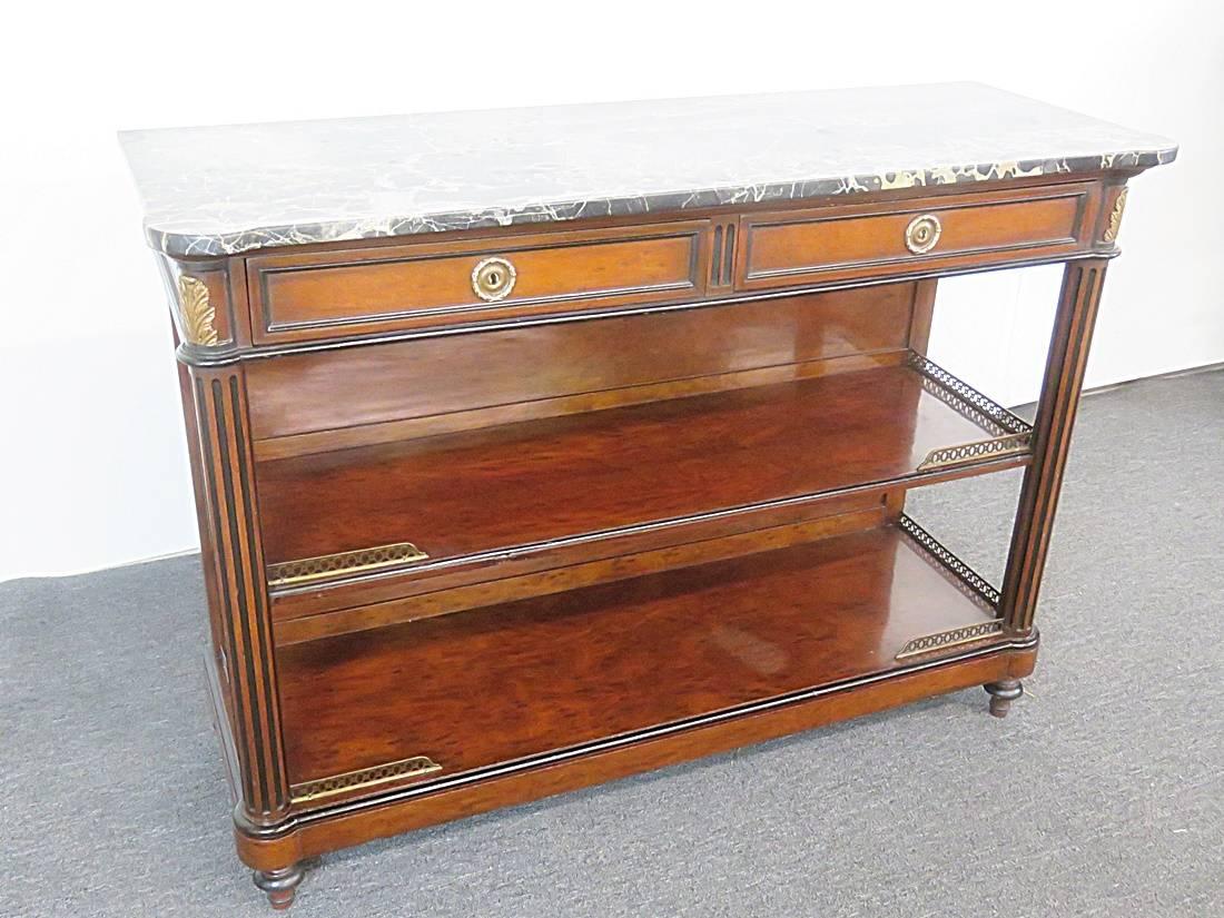 French Louis XVI Marble Top Bronze Mounted Buffet Sideboard Server C1920s 2