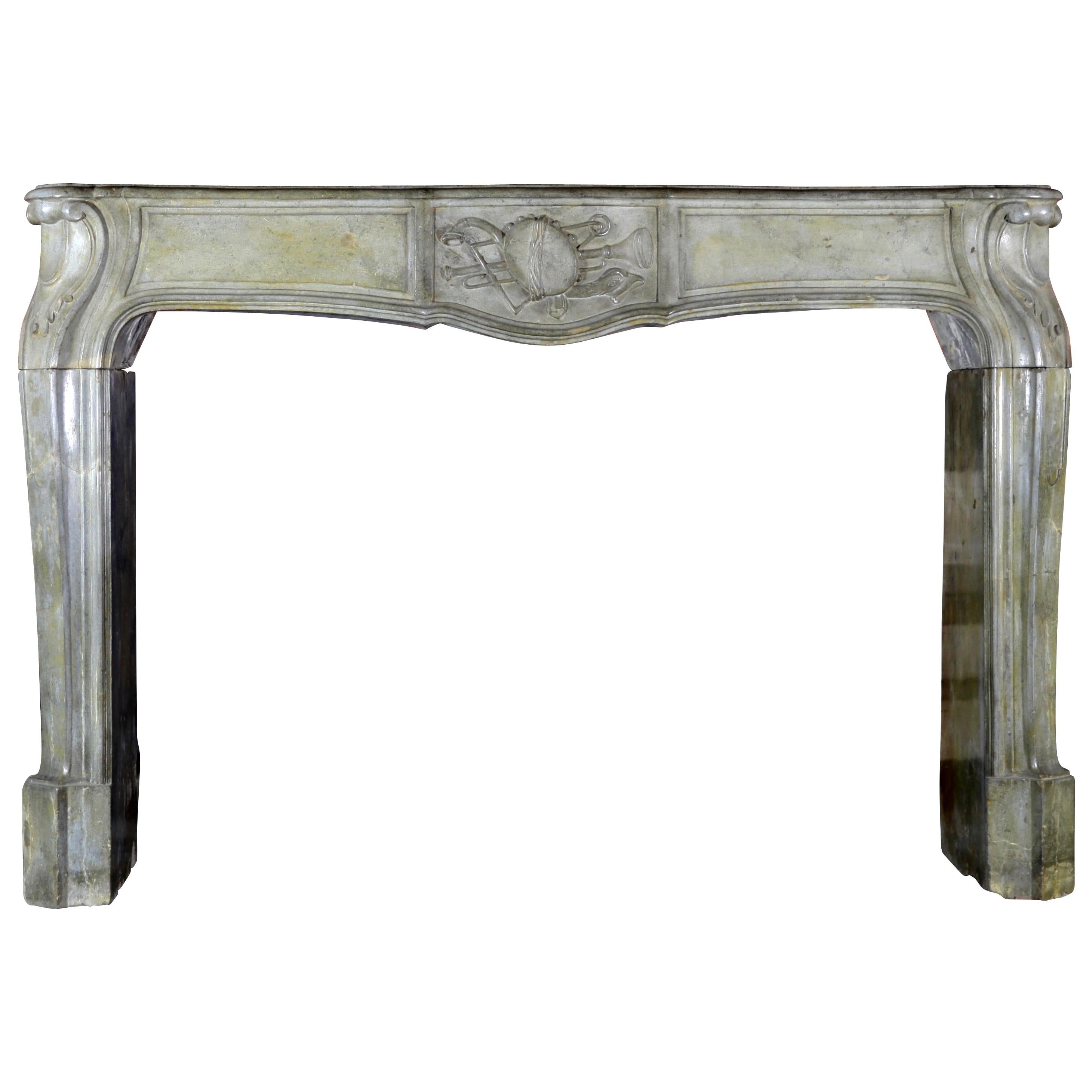 Directoire Period French Music Room Grey Marble Stone Fireplace Surround For Sale
