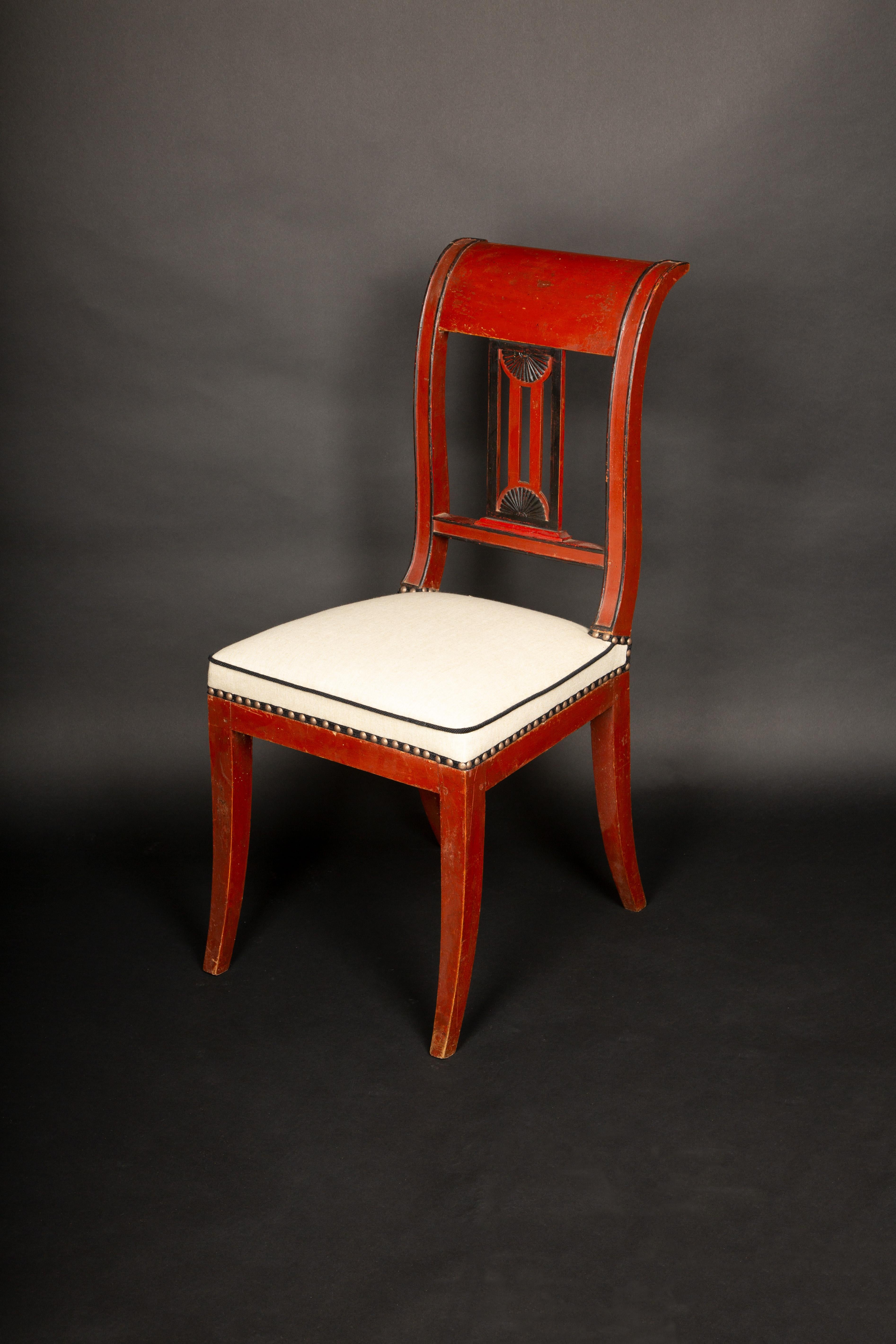 Directoire Periode Oxblood Salon Suite w / Saber Beine und Scrolled Backs, Late 18C im Angebot 4