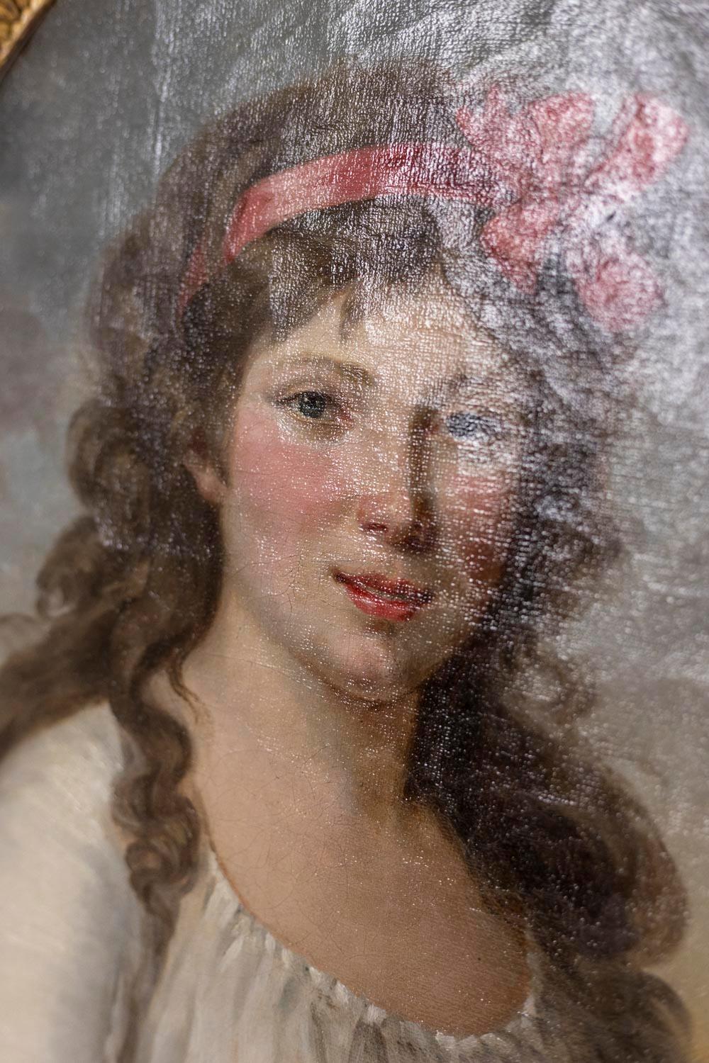 Français Portrait d'une jeune femme d'époque Directoire, vers 1800 en vente