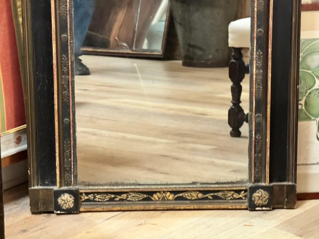 European Directoire Period Trumeau Mirror, black and gilt For Sale