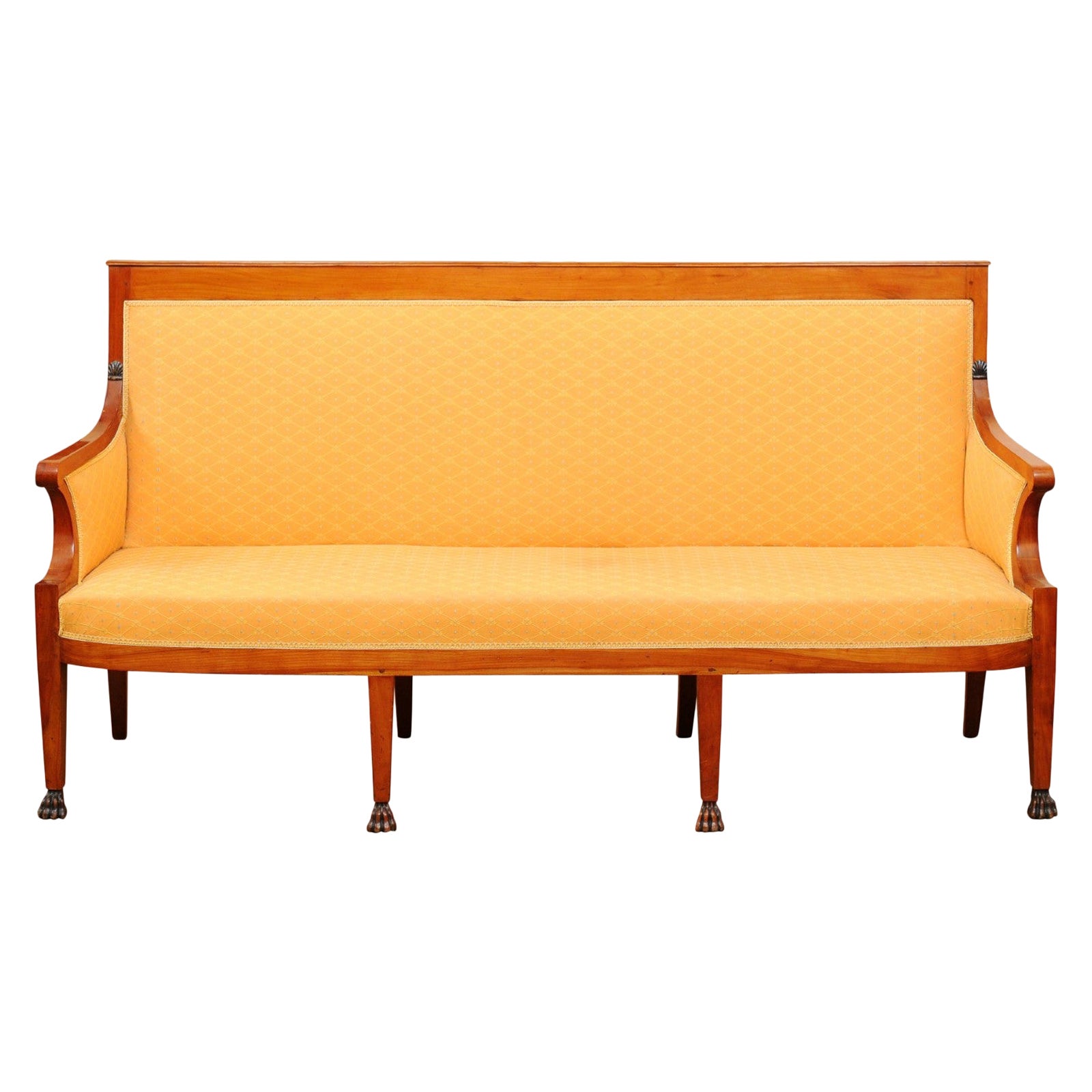 Directoire Sofa in Fruitwood with Paw Feet, France, ca. 1800