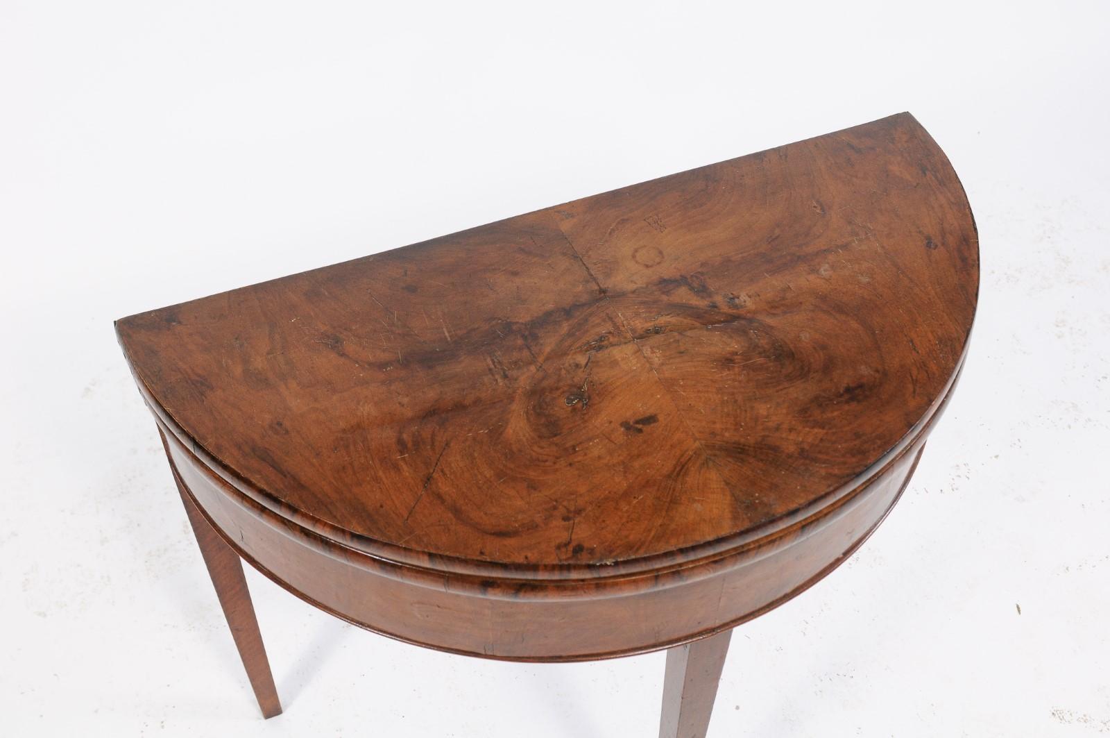 Directoire Style 1860s French Bookmarked Walnut Demilune Table with Leather Top 5