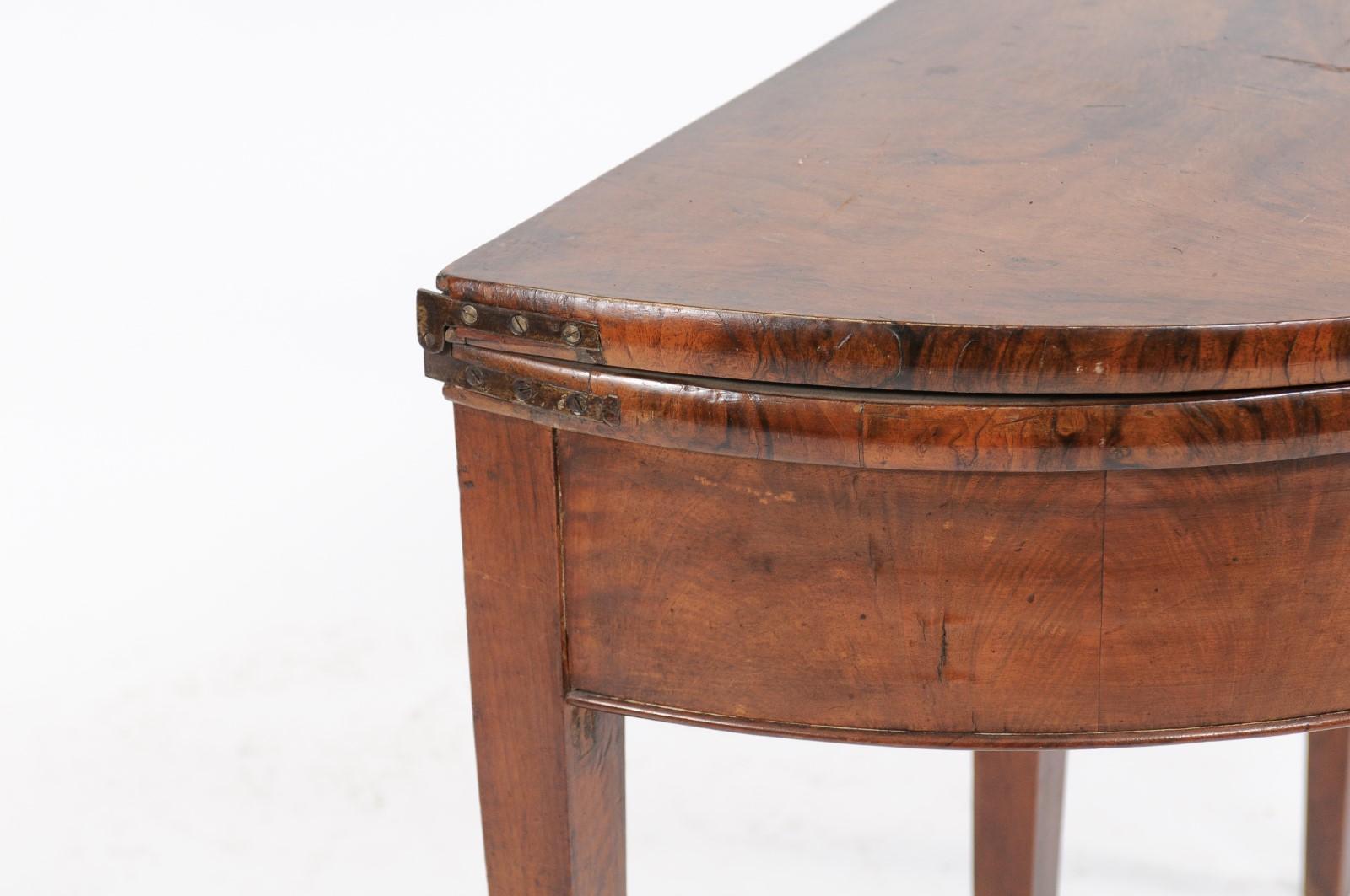 Directoire Style 1860s French Bookmarked Walnut Demilune Table with Leather Top 2