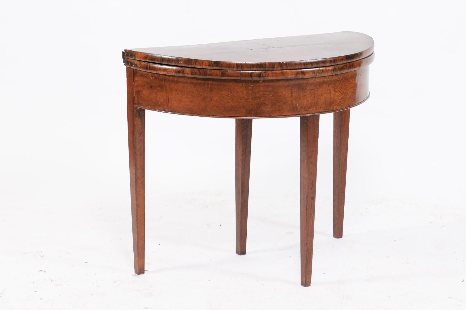 Directoire Style 1860s French Bookmarked Walnut Demilune Table with Leather Top 4