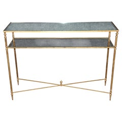 Konsolentisch im Directoire-Stil aus den 1980er Jahren mit Glasplatte und zwei Ablageebenen
