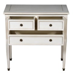 French Directoire Style 3 -Drawer Console Table in White Lacquered Cherry Wood