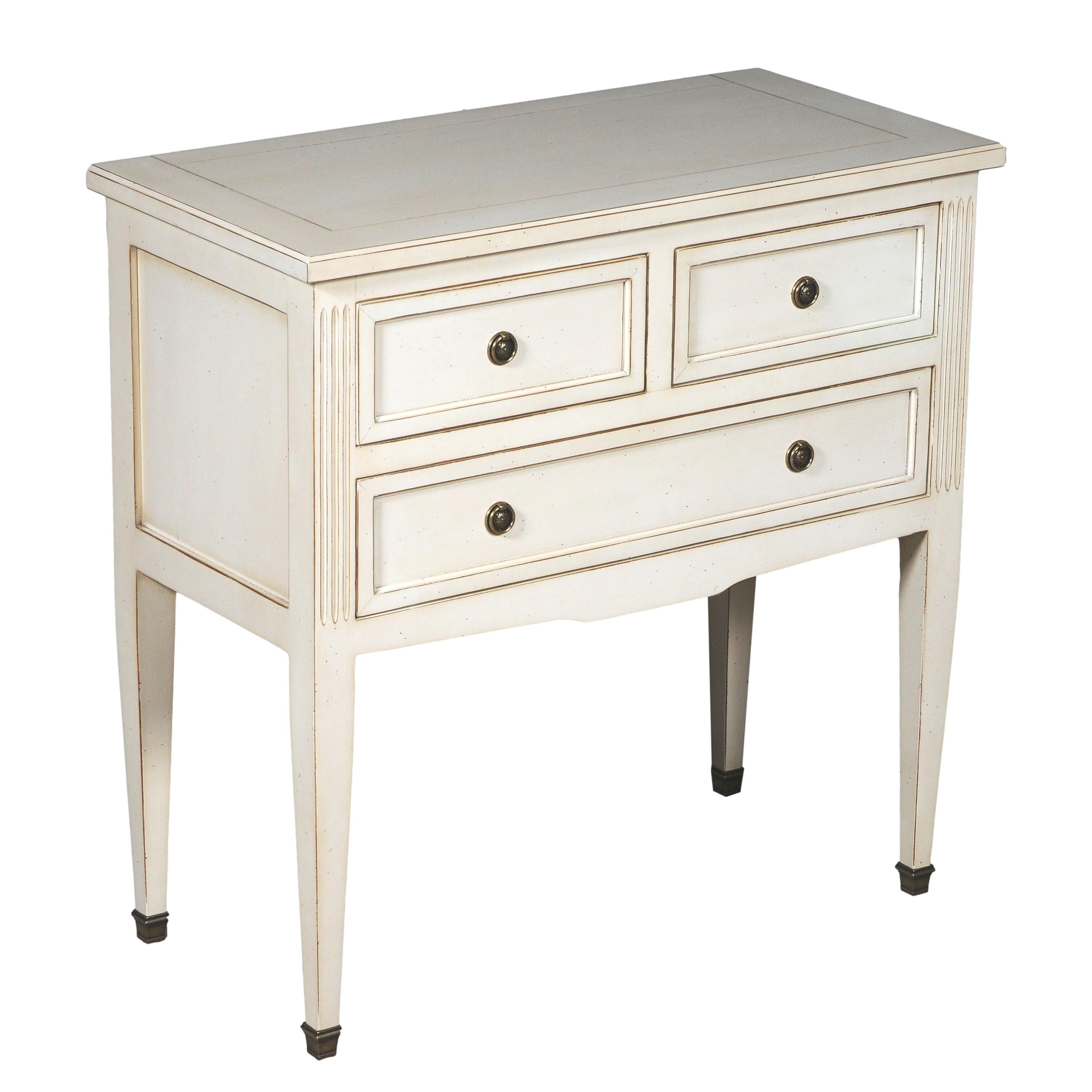 Consola de 3 cajones estilo Directoire francés en madera de cerezo lacada en blanco Madera en venta