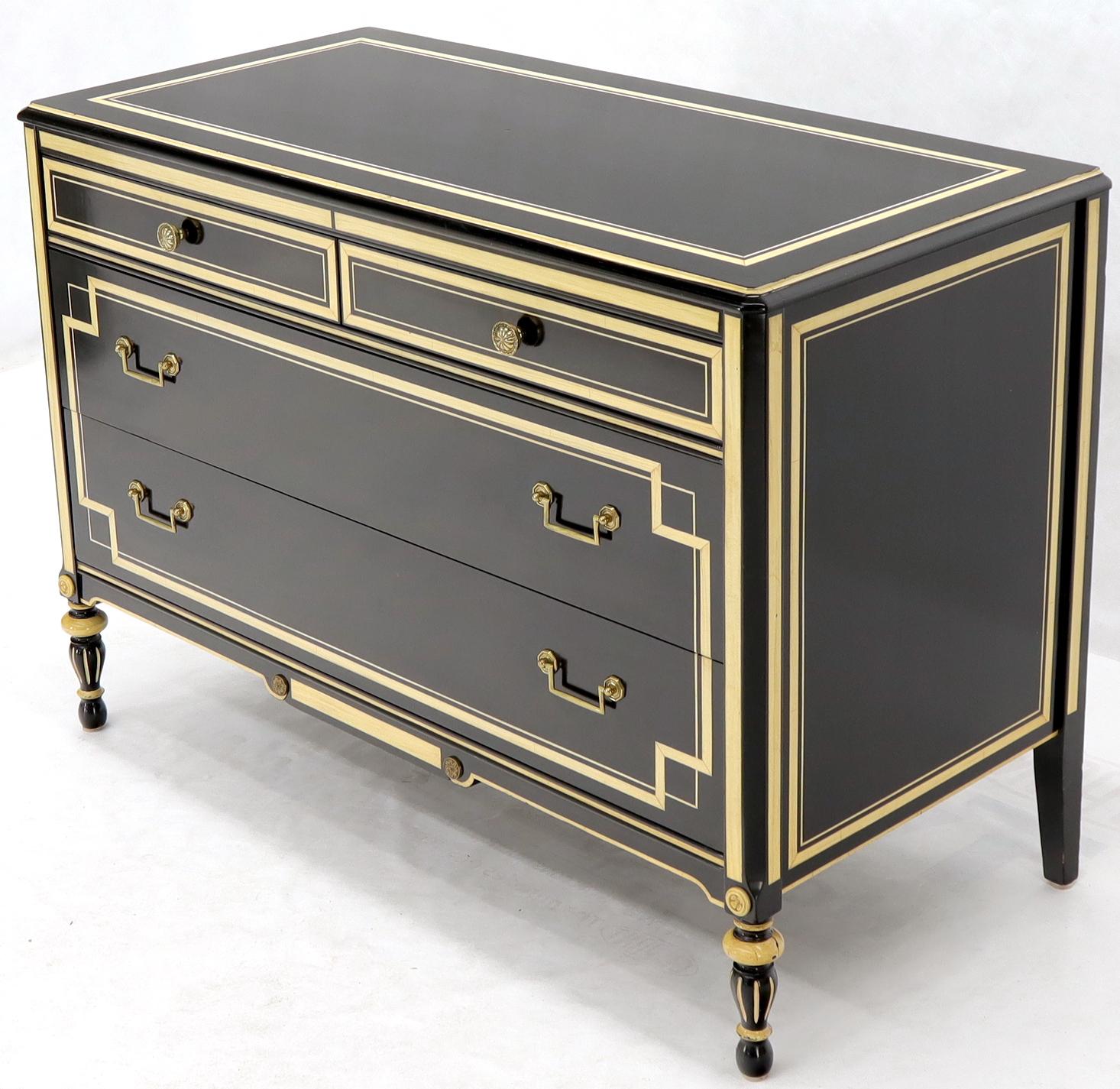 Stunning director black lacquer and ivory beige dresser. In style of Maison Jensen. NYC are delivery starts from $175.