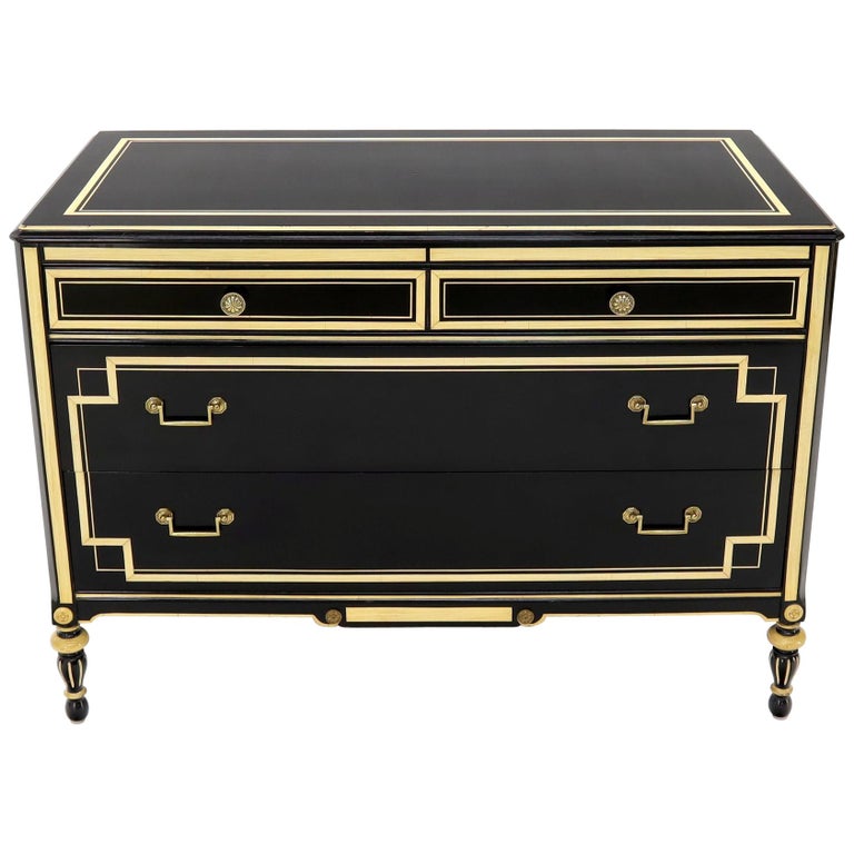 Directoire Style Black And Ivory Beige Four Drawer Dresser For