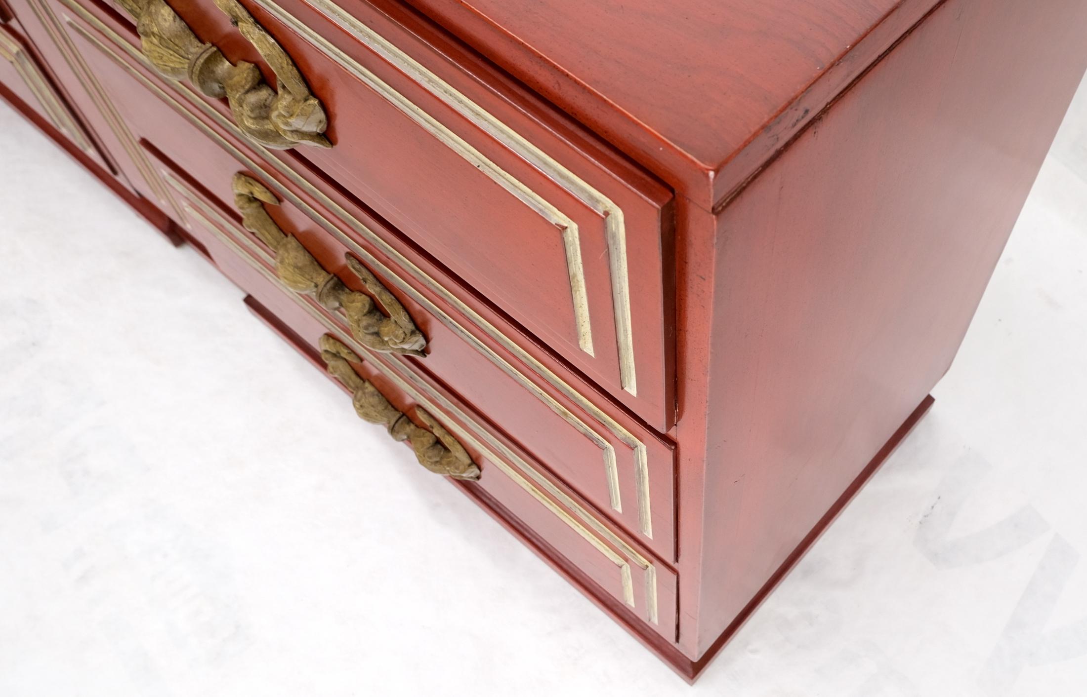 Directoire Style Blood Tomato Red Lacquer Super Heavy Solid Brass Pulls Dresser For Sale 6