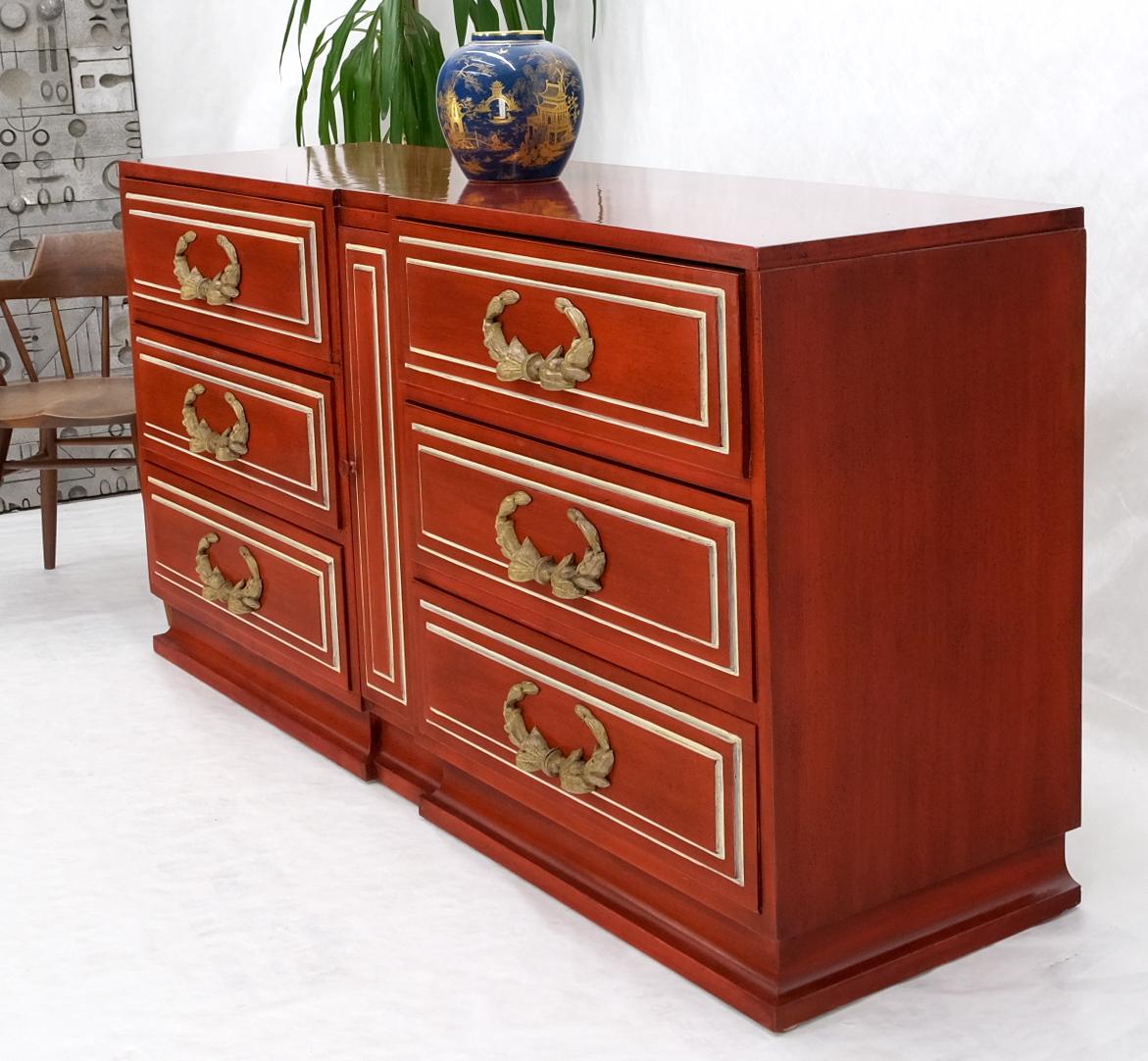 Directoire Style Blood Tomato Red Lacquer Super Heavy Solid Brass Pulls Dresser For Sale 7