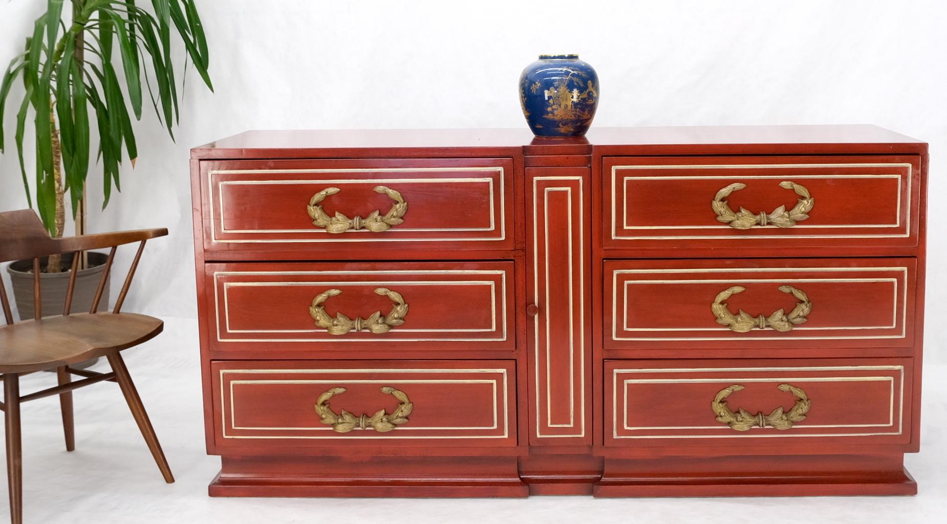Directoire Style Blood Tomato Red Lacquer Super Heavy Solid Brass Pulls Dresser For Sale 8