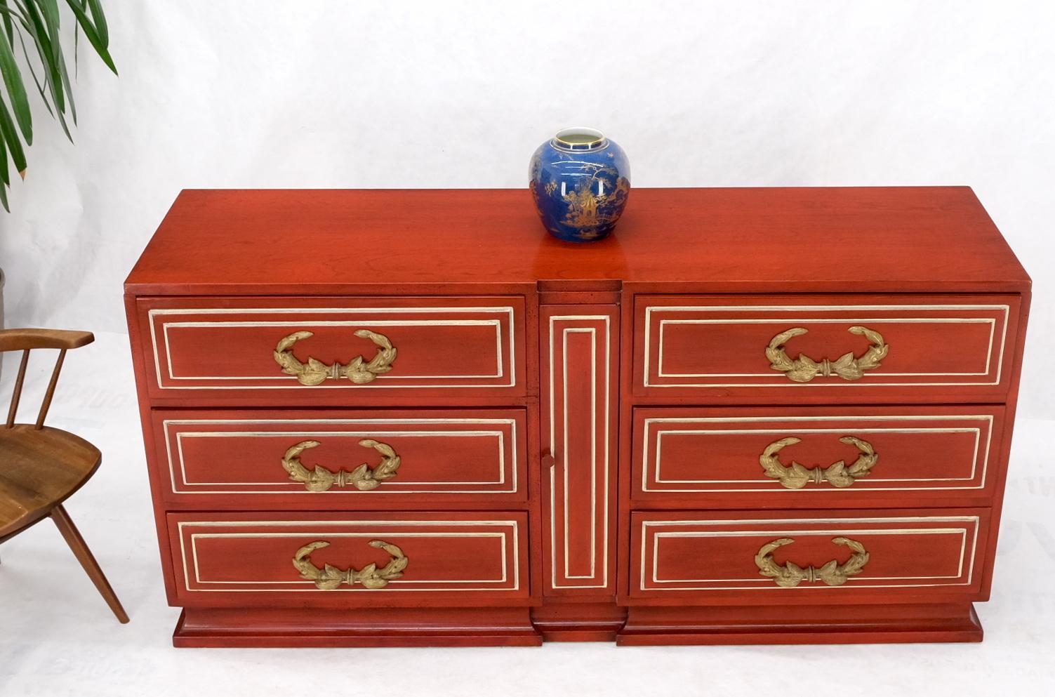 Directoire Style Blood Tomato Red Lacquer Super Heavy Solid Brass Pulls Dresser For Sale 9