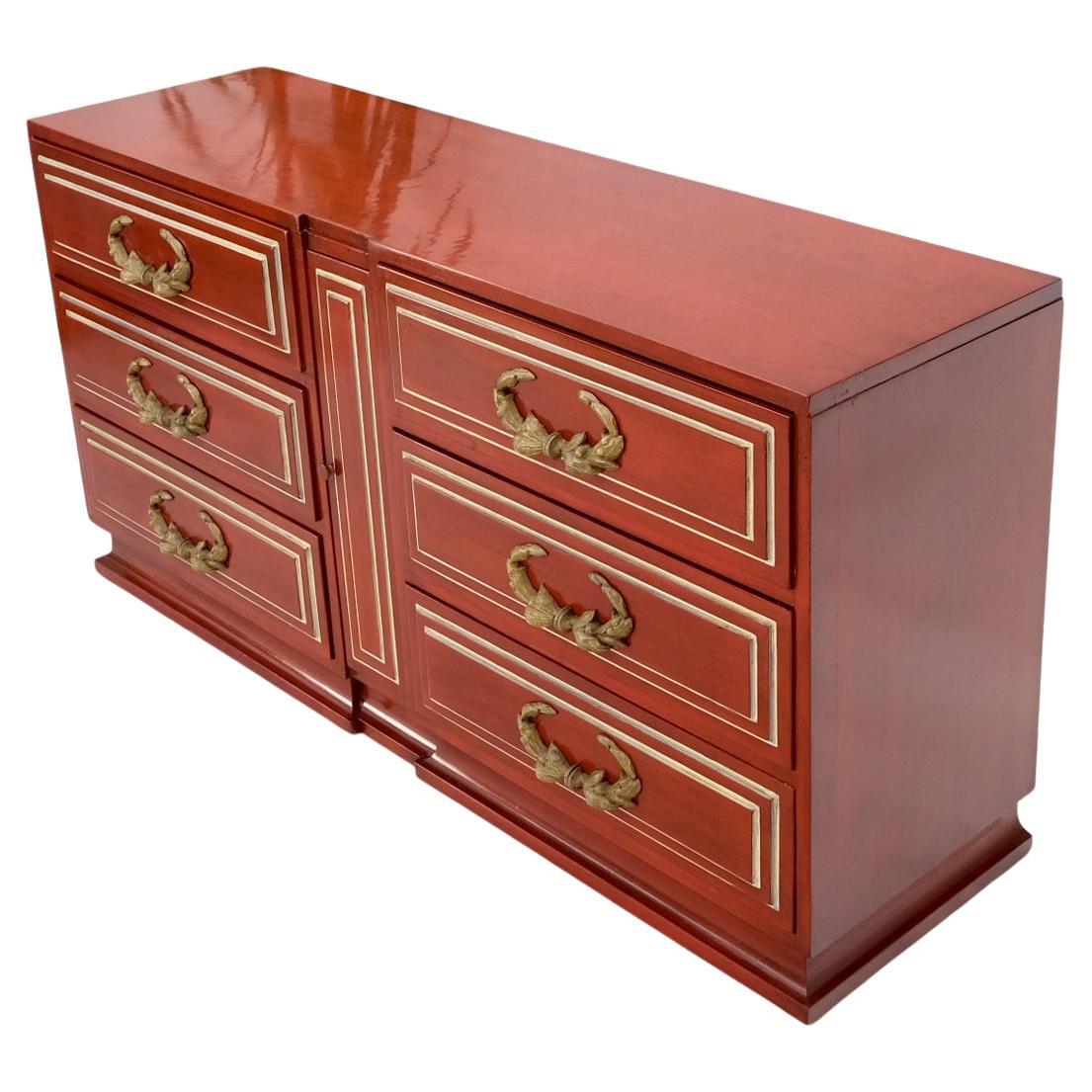 Directoire Style Blood Tomato Red Lacquer Super Heavy Solid Brass Pulls Dresser For Sale