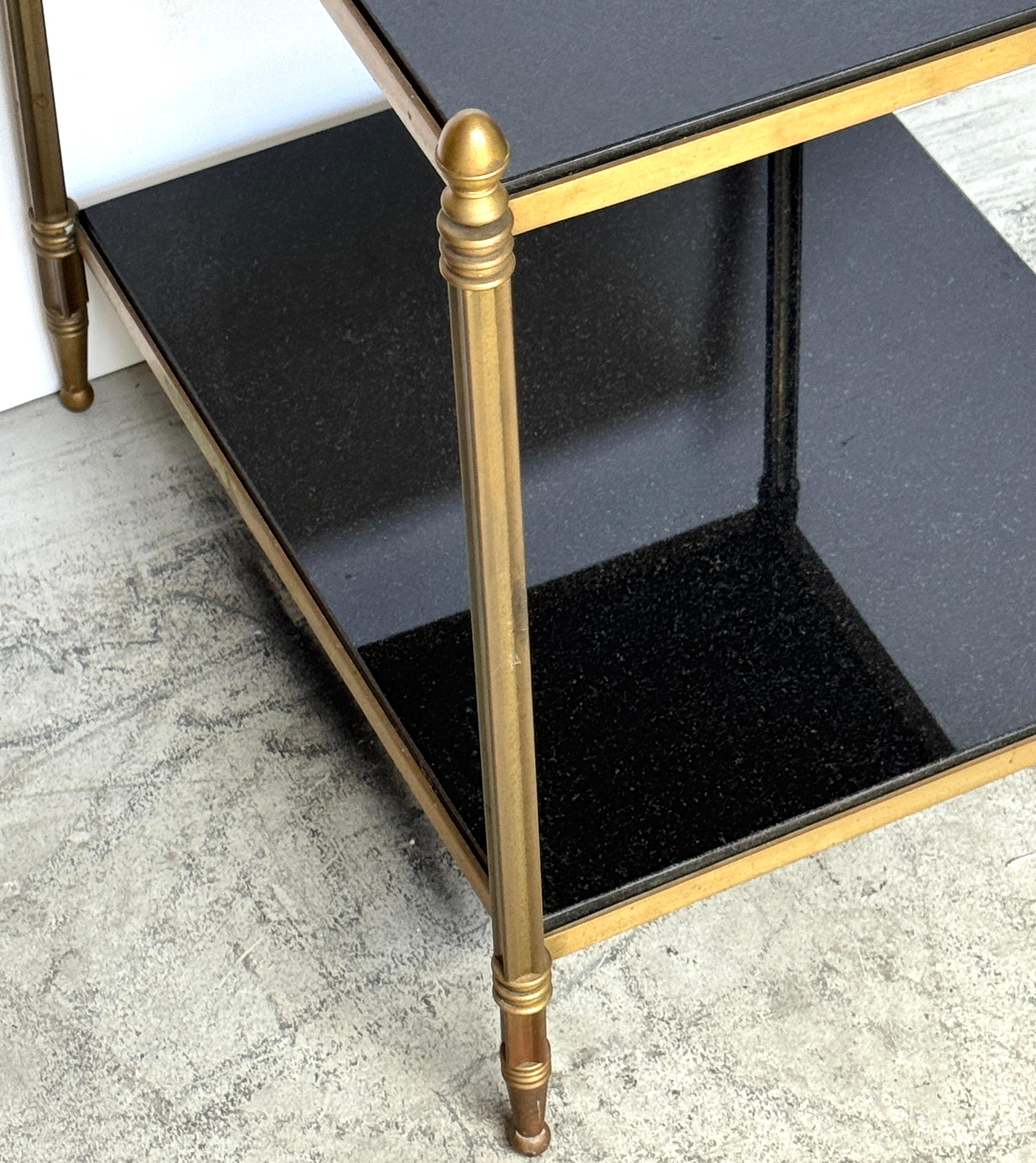 Directoire Style Brass & Black Marble 2-Tier Side Table, Style of Maison Jansen siglo XX en venta