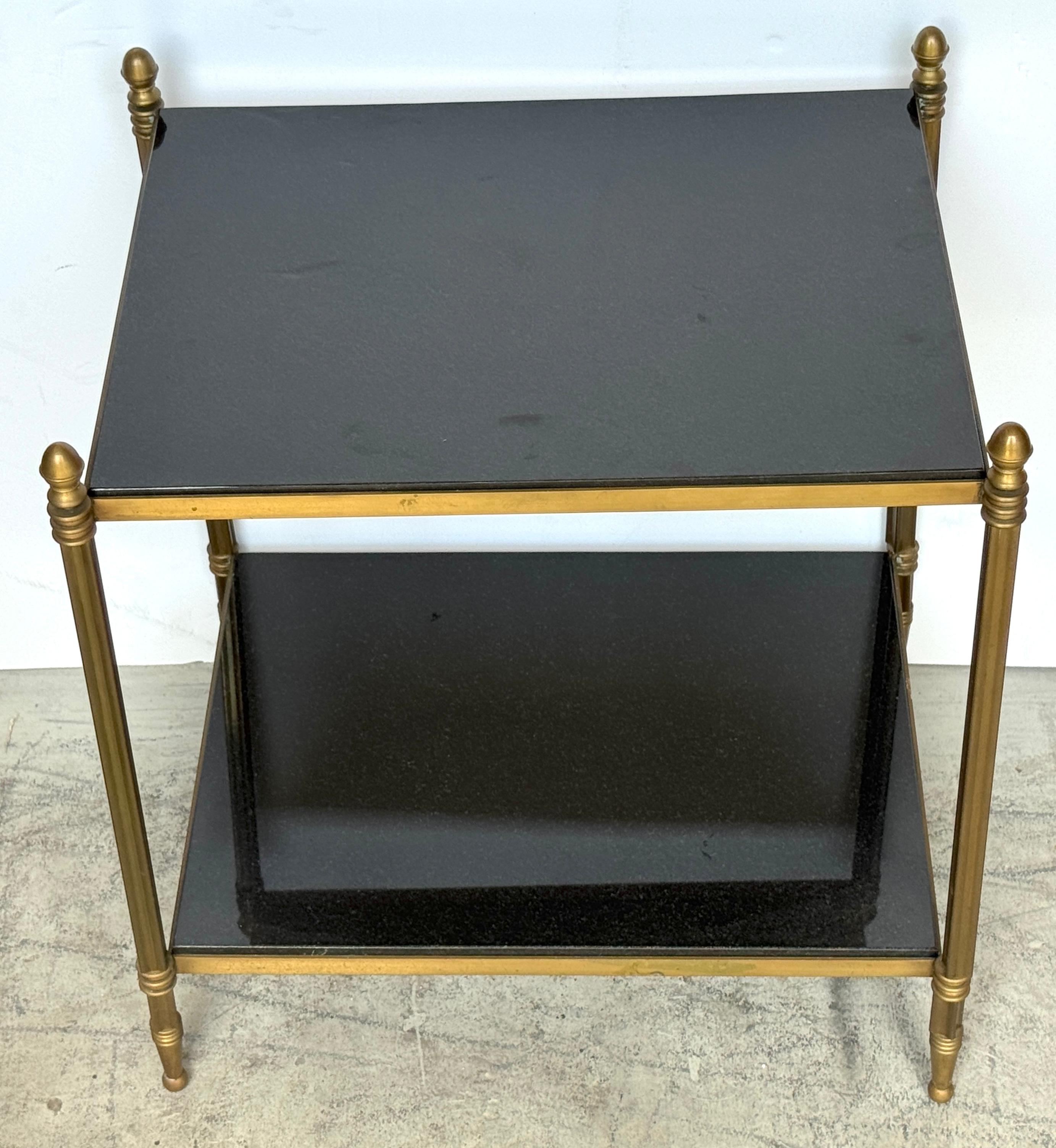 Directoire Style Brass & Black Marble 2-Tier Side Table, Style of Maison Jansen Latón en venta