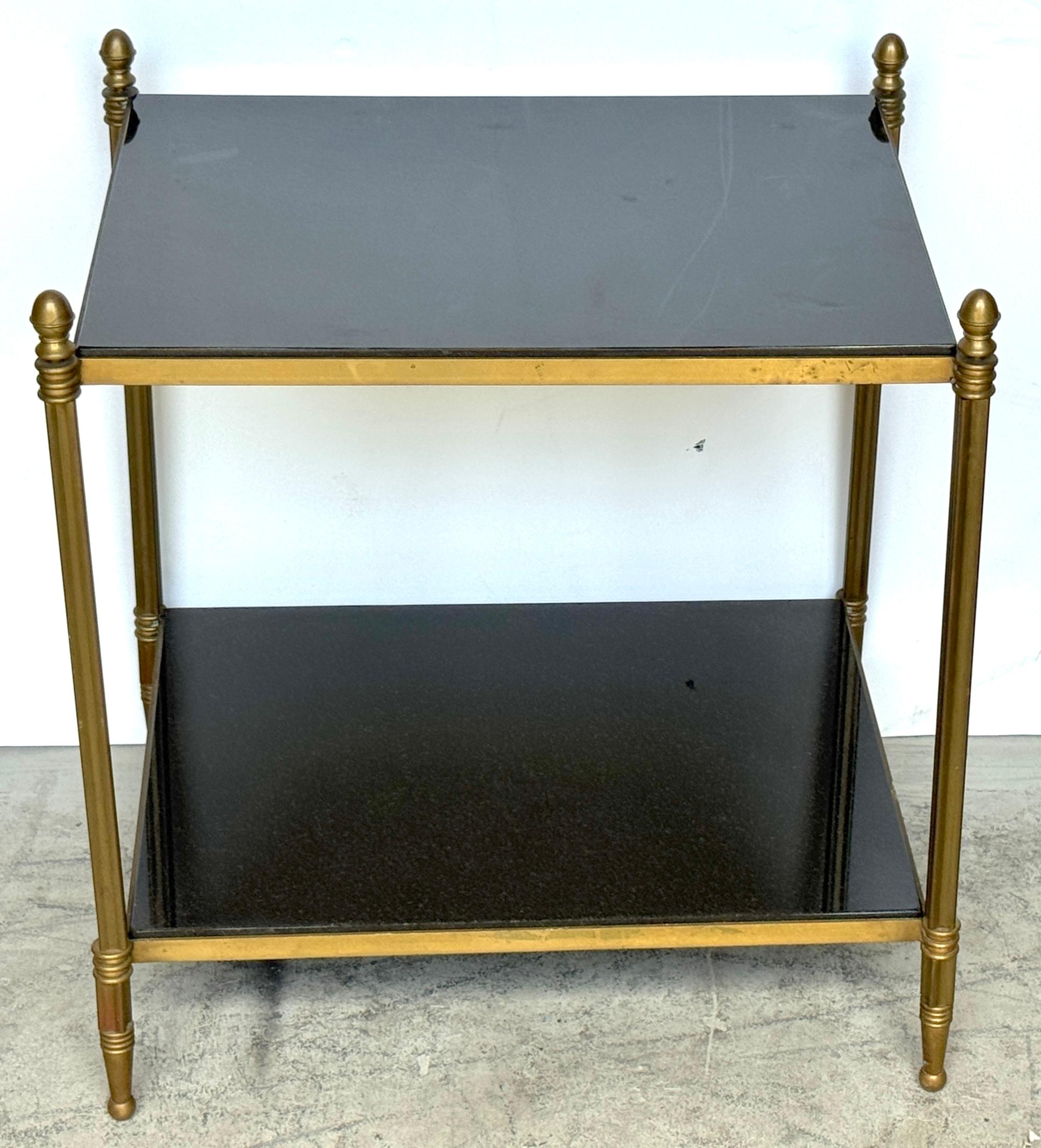 Directoire Style Brass & Black Marble 2-Tier Side Table, Style of Maison Jansen en venta 1
