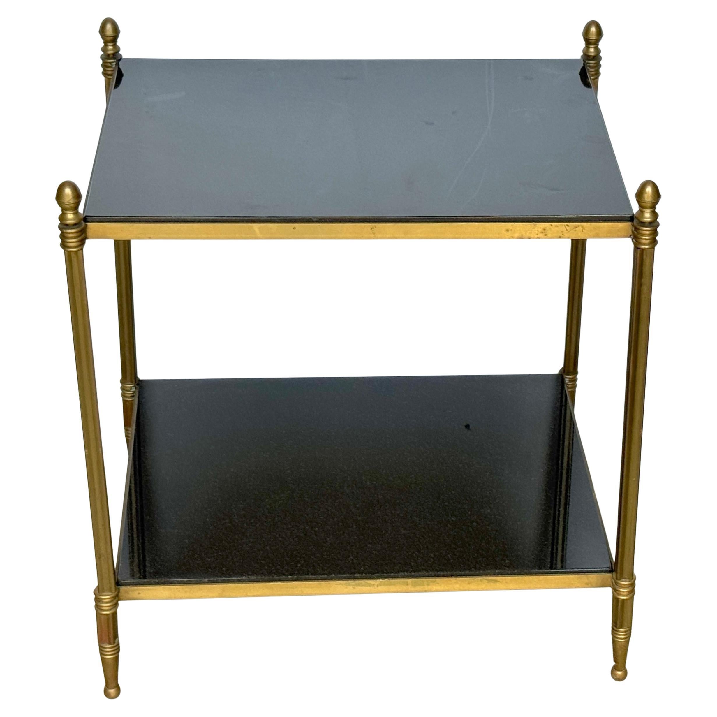 Directoire Style Brass & Black Marble 2-Tier Side Table, Style of Maison Jansen