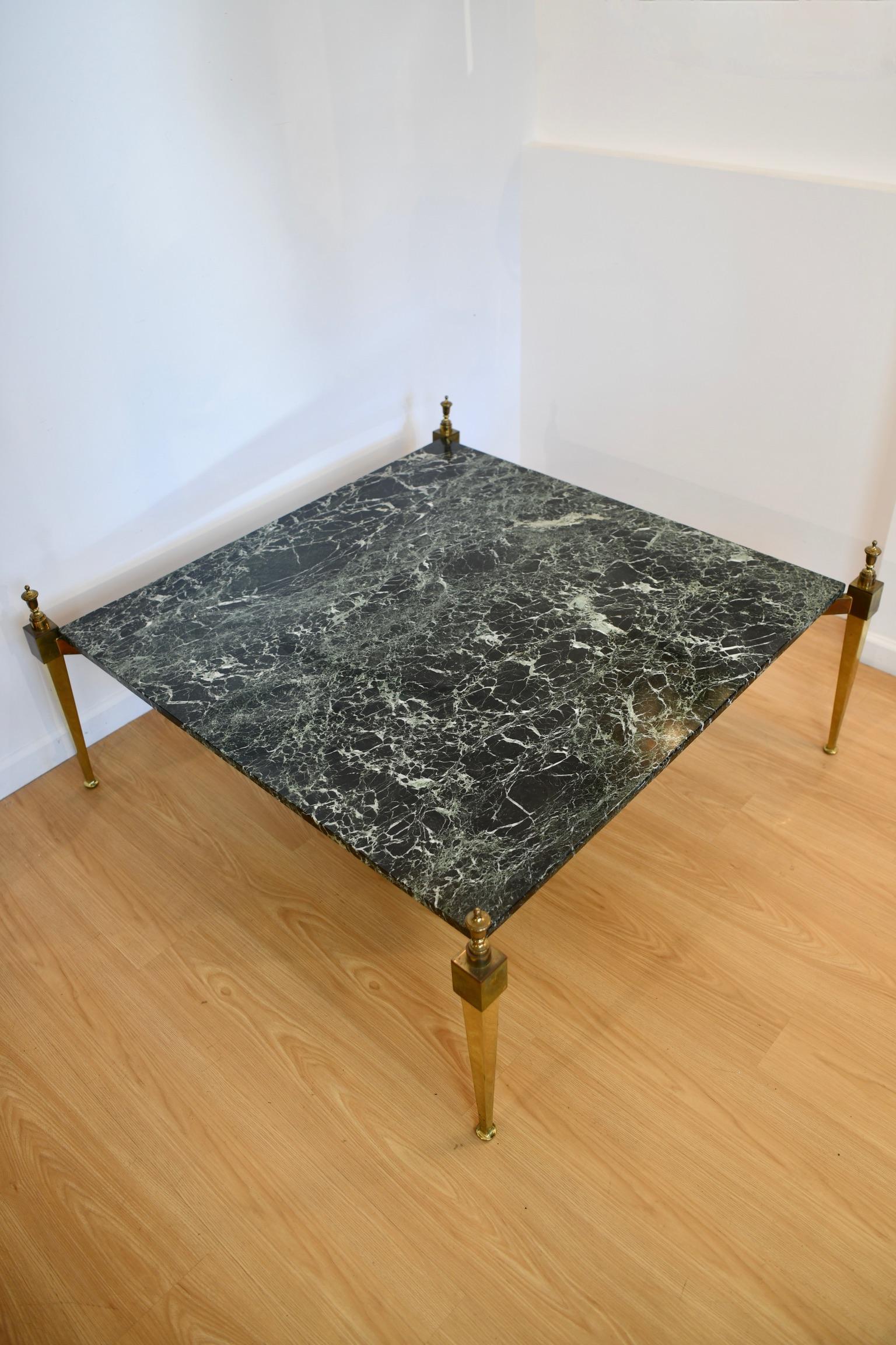 Directoire Style Brass Marble Top Coffee Table In Good Condition For Sale In Brooklyn, NY