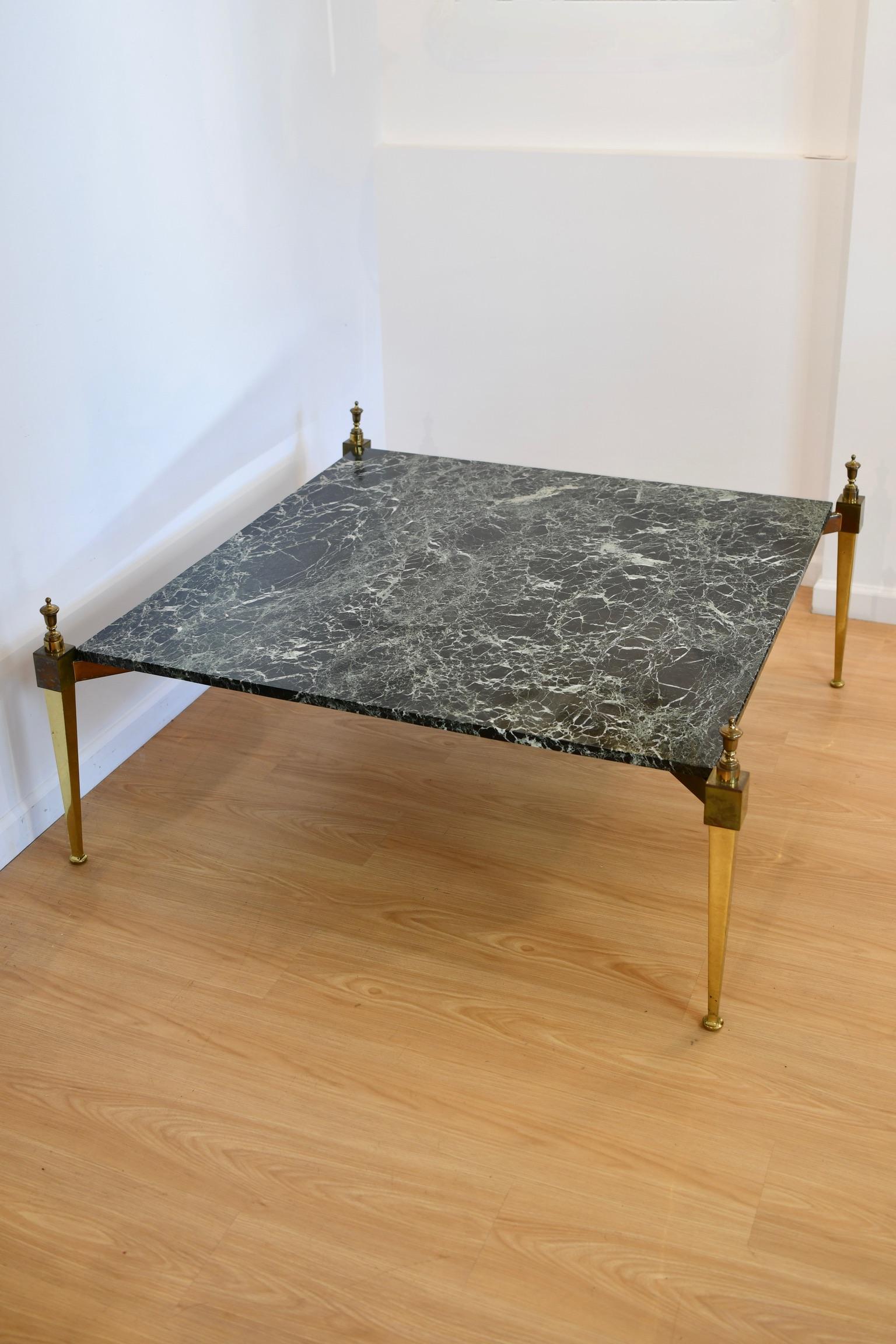 Mid-20th Century Directoire Style Brass Marble Top Coffee Table For Sale