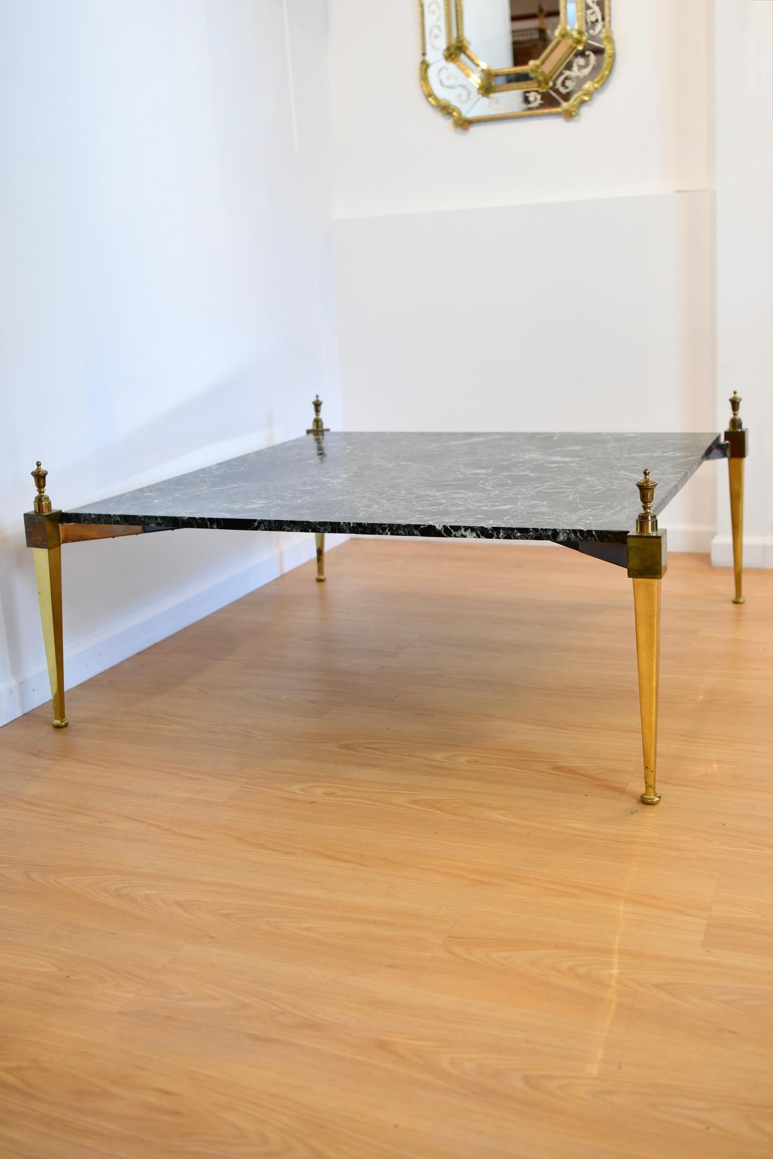 Directoire Style Brass Marble Top Coffee Table For Sale 1