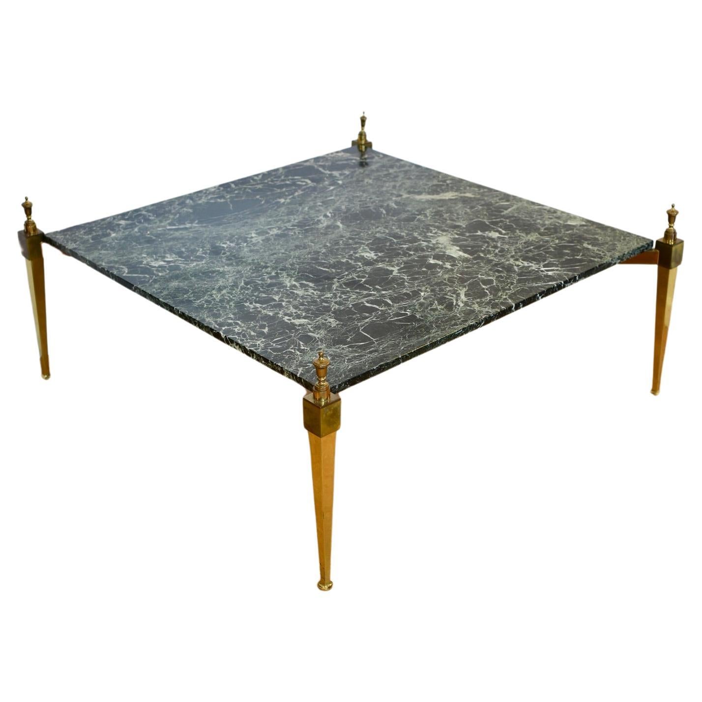 Directoire Style Brass Marble Top Coffee Table For Sale