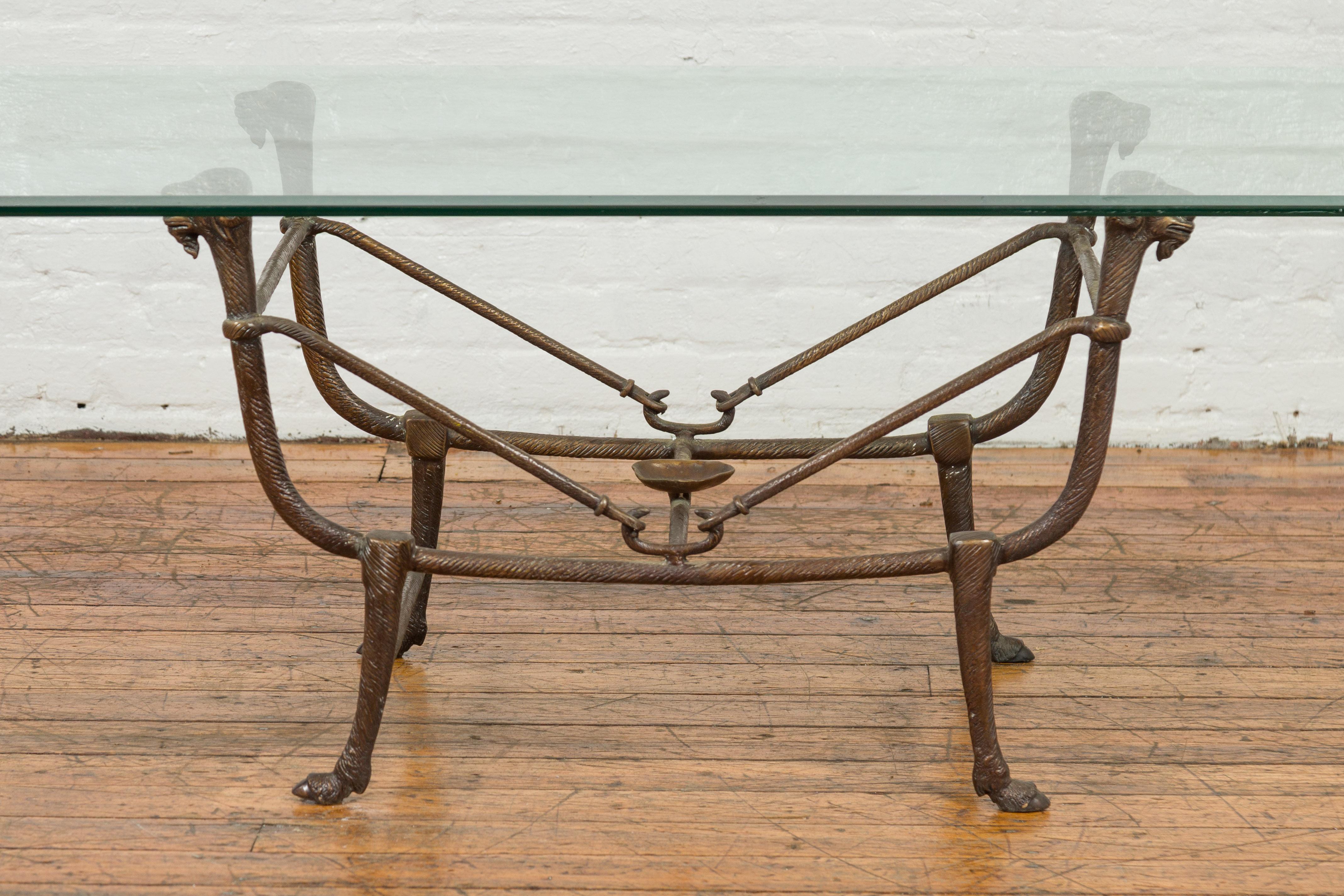 Cast Directoire Style Bronze Coffee Table Base with Rams Heads and Dark Patina