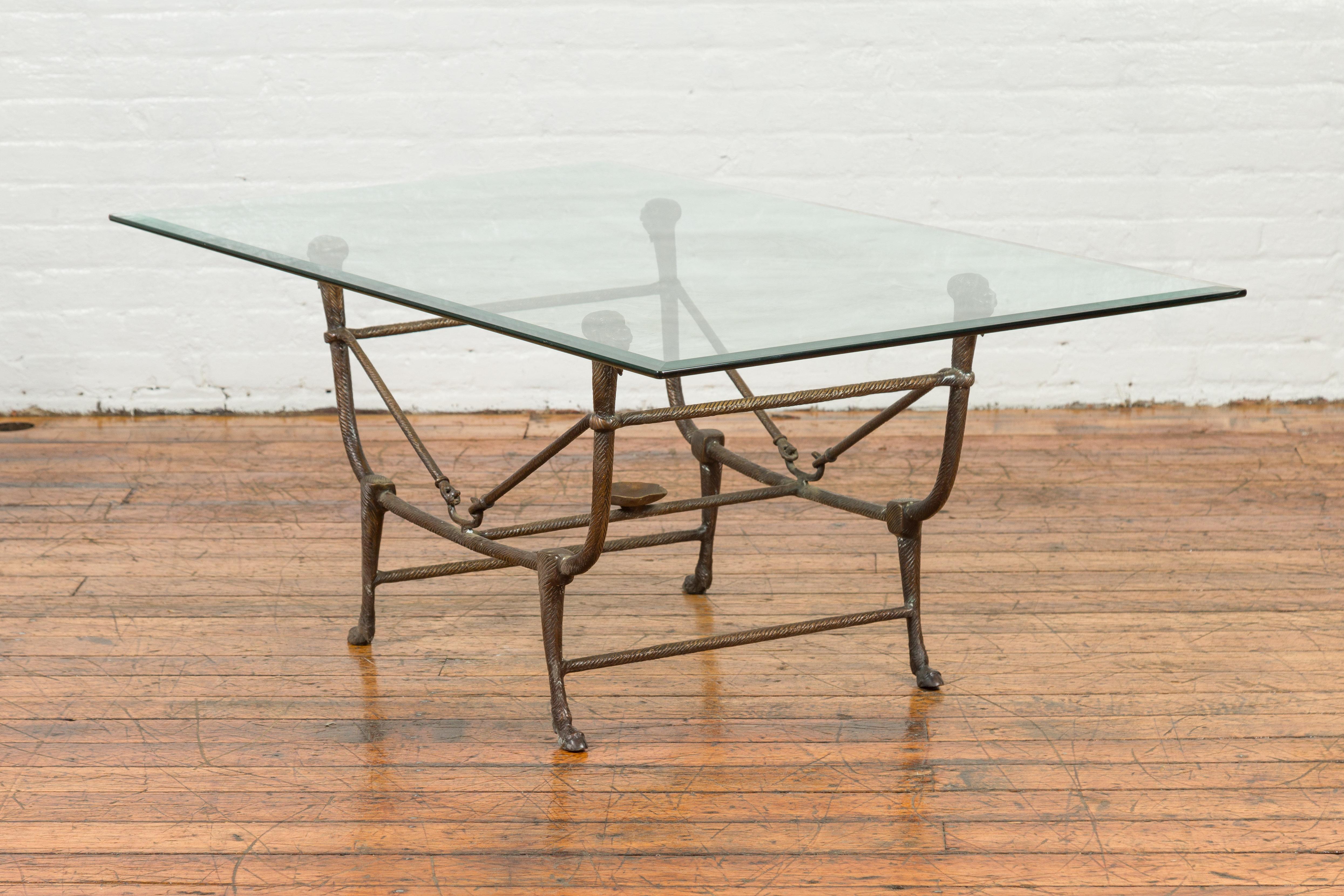 Directoire Style Bronze Coffee Table Base with Rams Heads and Dark Patina 2