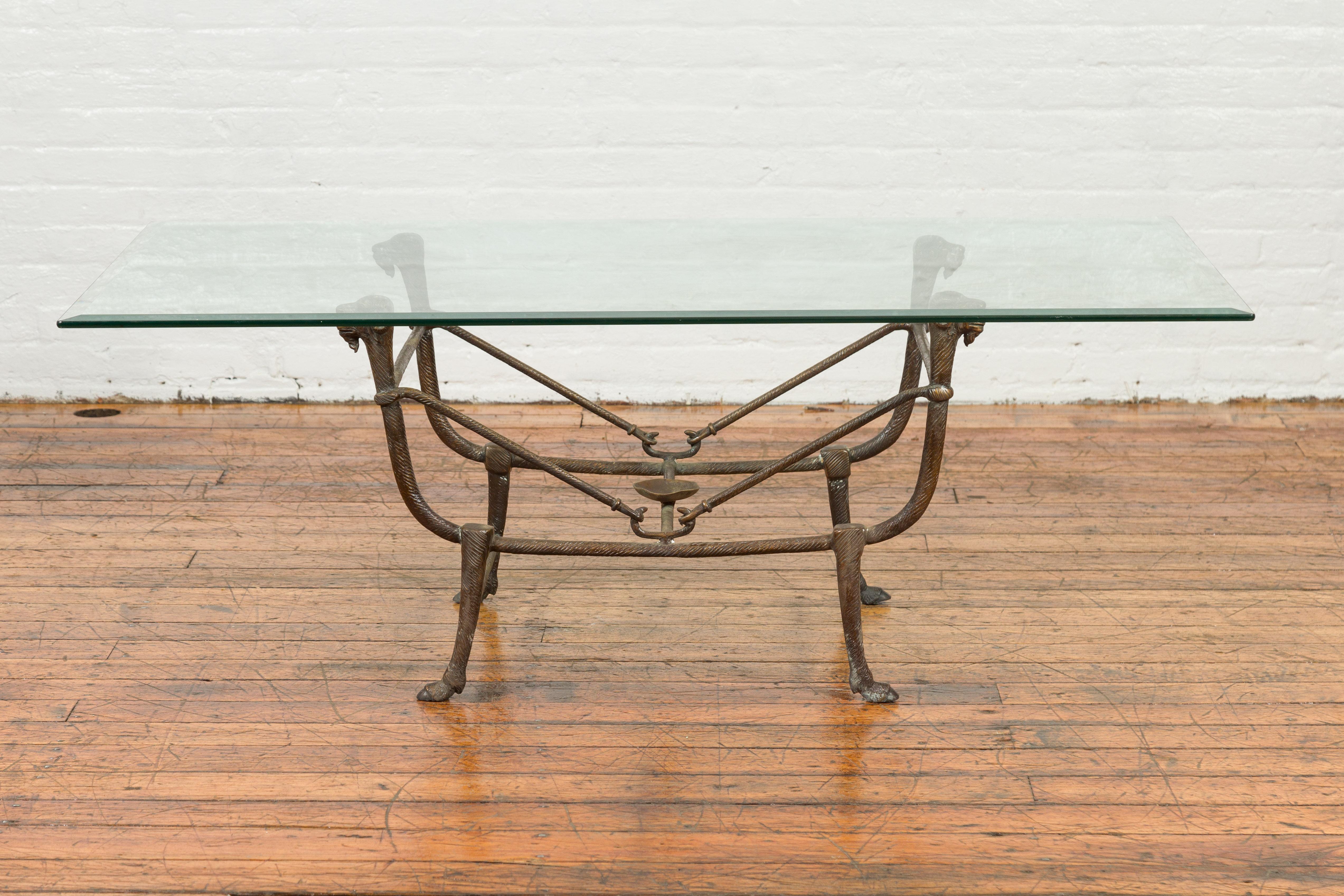 Directoire Style Bronze Coffee Table Base with Rams Heads and Dark Patina 3