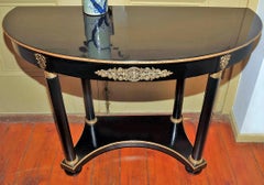 Ebonized French Empire Demilune Sofa Console Table Attributed Maison Jansen
