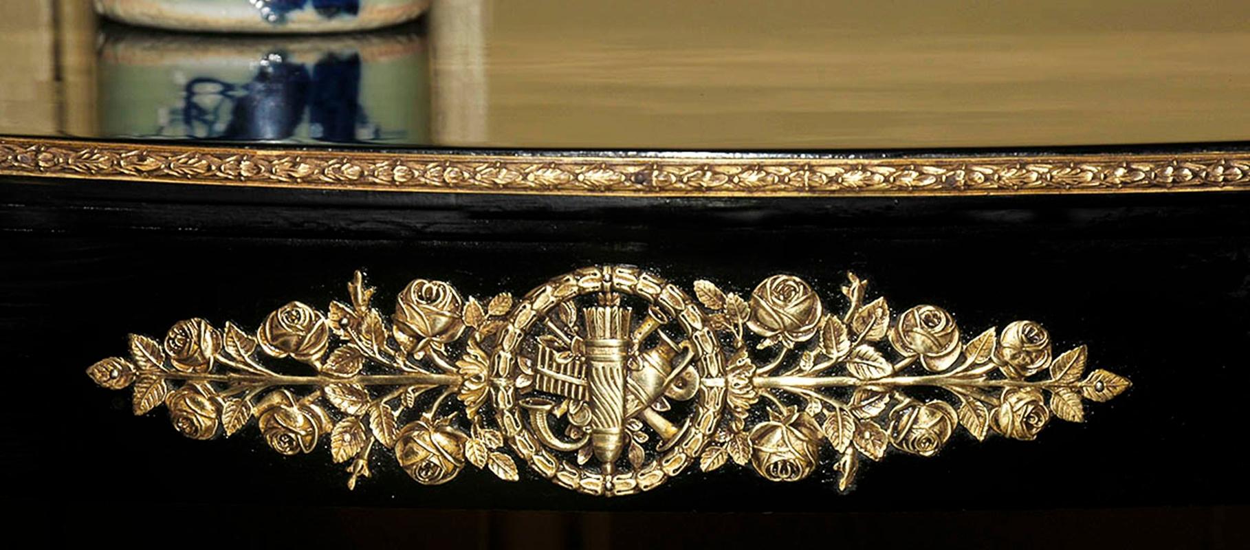 Directoire Ebonized French Empire Demilune Sofa Console Table Attributed Maison Jansen 