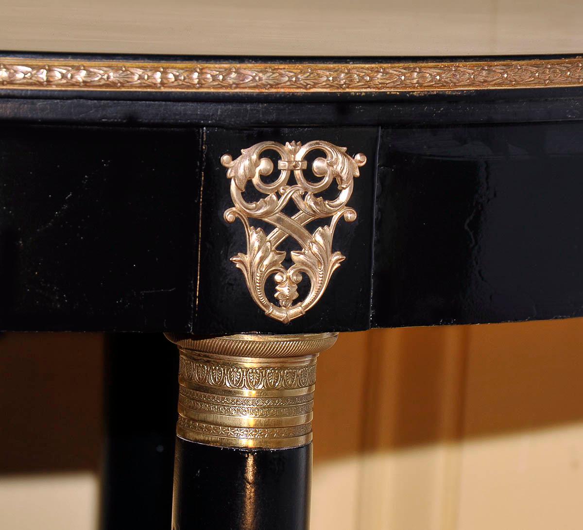 Ebonized French Empire Demilune Sofa Console Table Attributed Maison Jansen  In Good Condition In Swedesboro, NJ