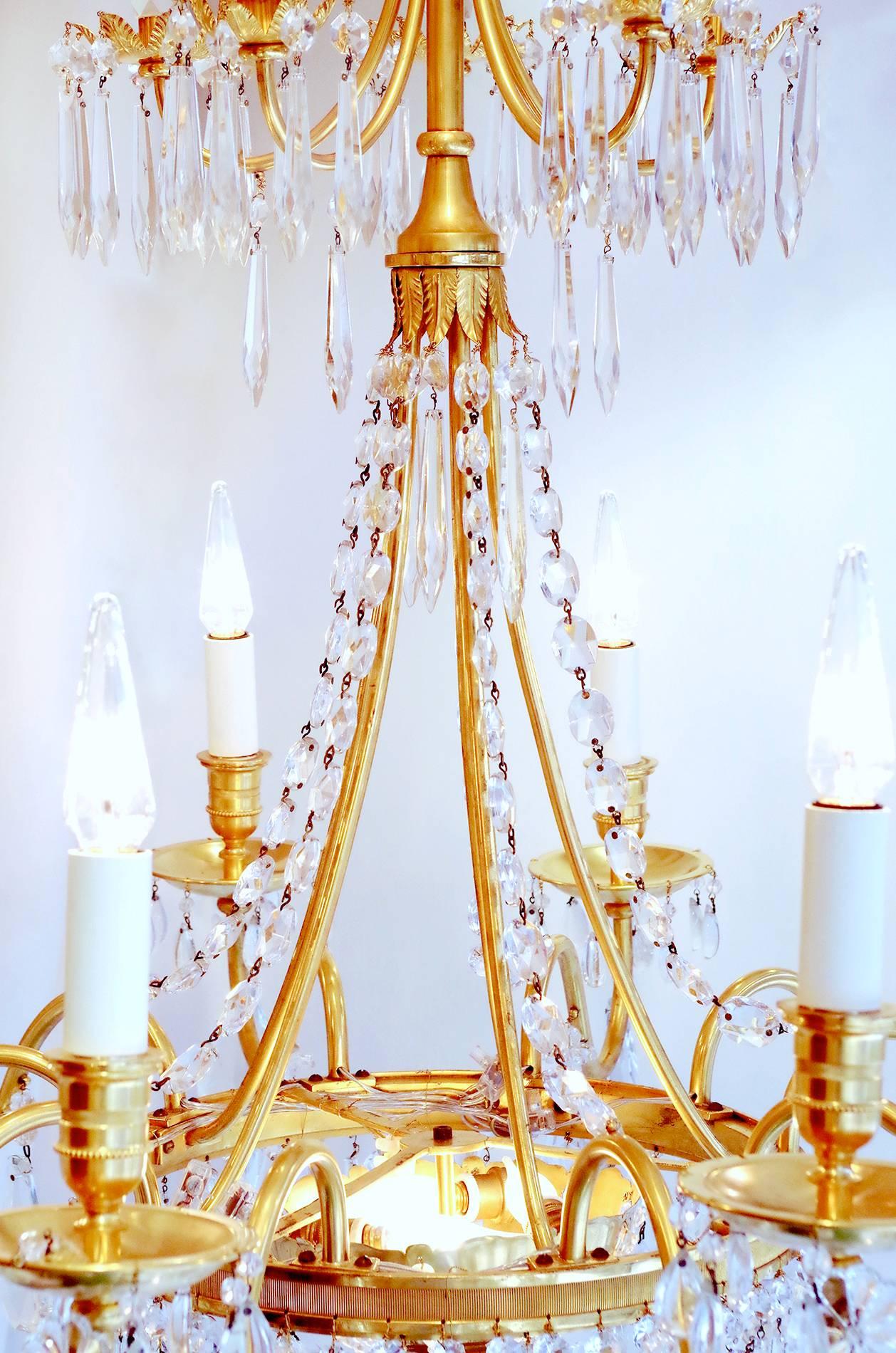 Swiss Directoire Style Chandelier with Crystal Pendants, circa 1970