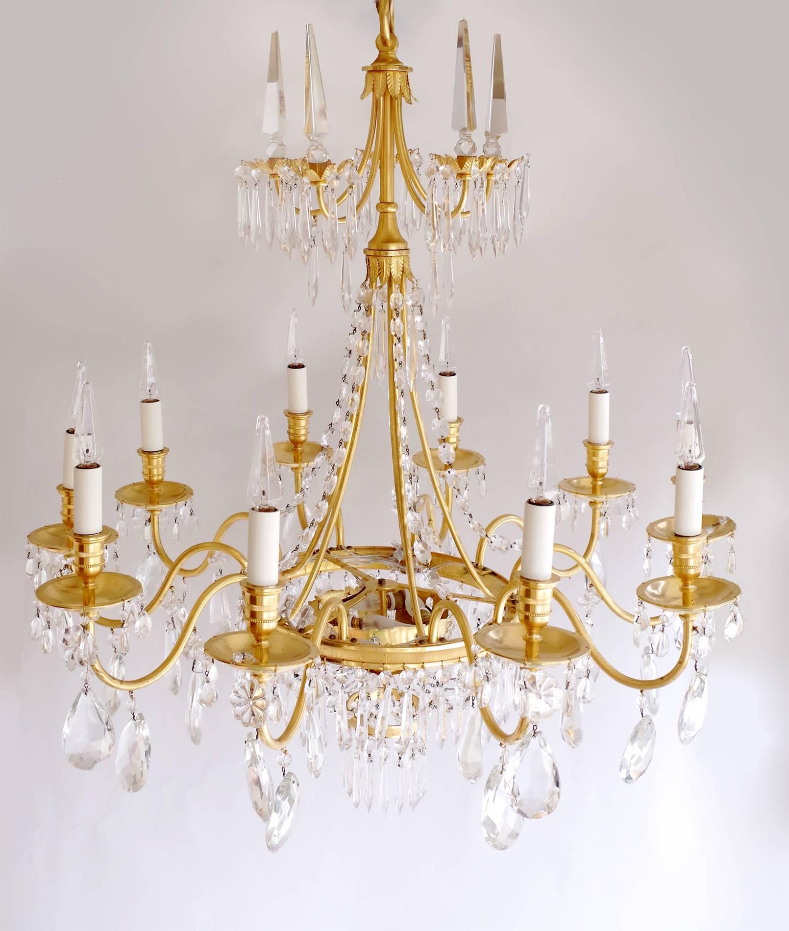 Directoire Style Chandelier with Crystal Pendants, circa 1970 In Excellent Condition In Saint-Ouen, FR