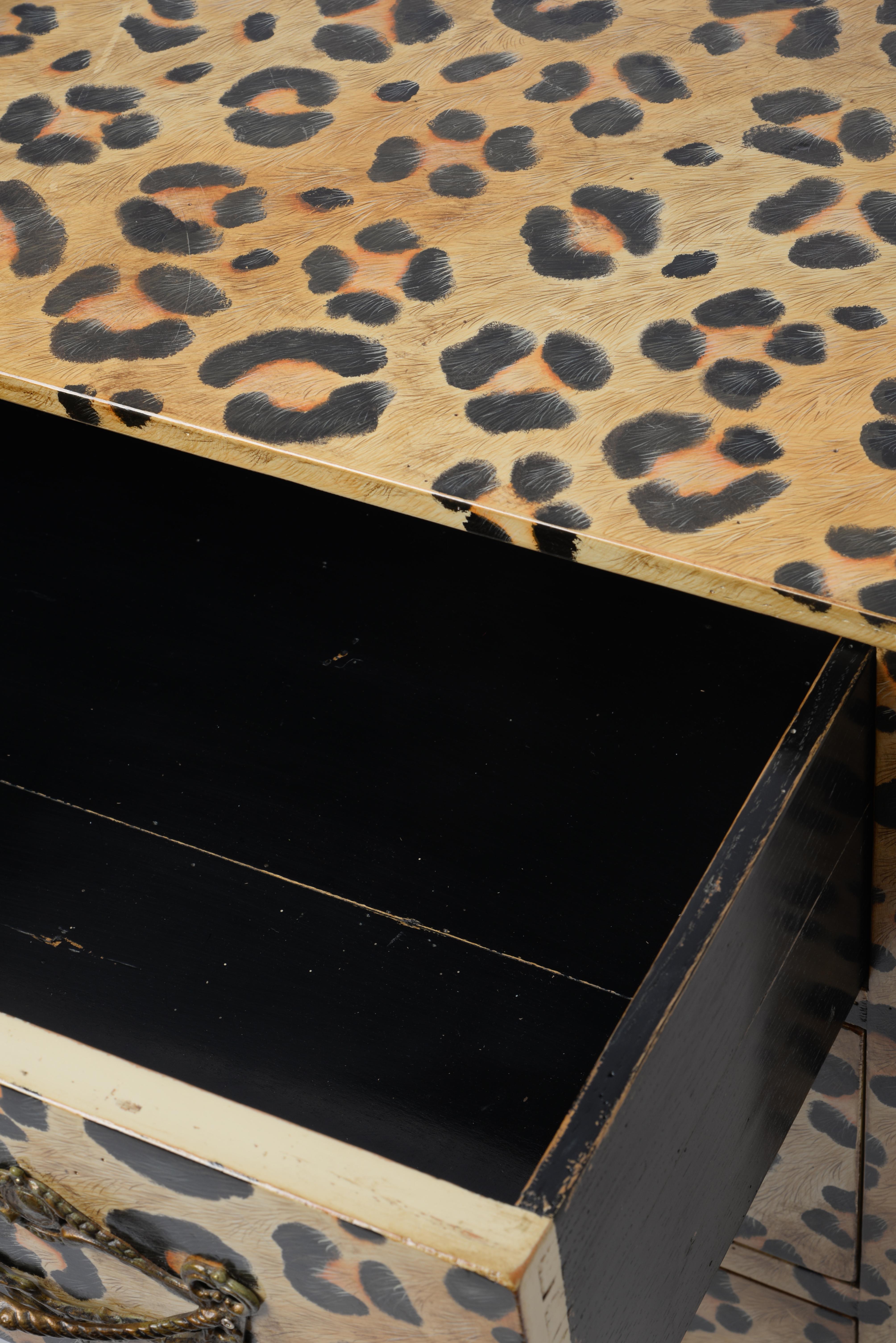 French Directoire Style Chest of Drawers with Leopard Pattern Hand Painted