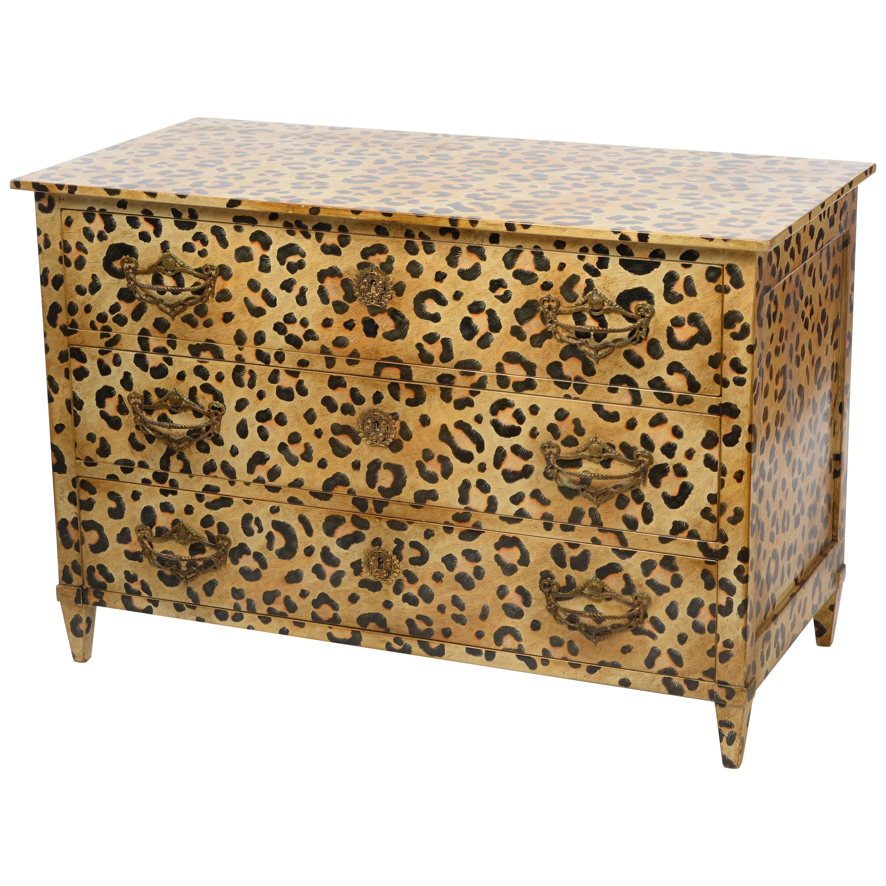 Directoire Style Chest of Drawers with Leopard Pattern Hand Painted