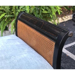 Directoire Style Chinoiserie Black & Gold Chaise Lounge Double Cane Daybed Sofa