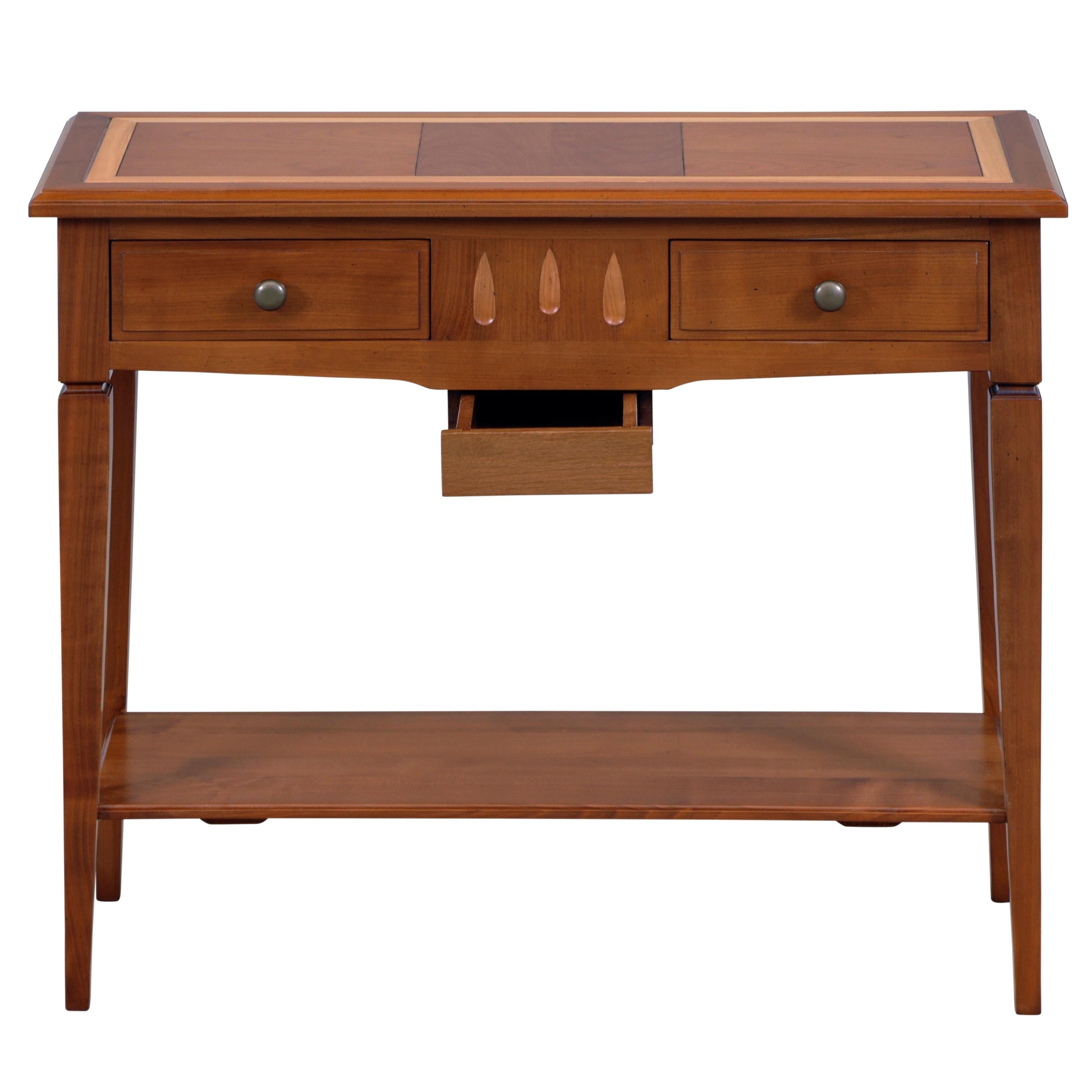 Cette table console rectangulaire est une réinterprétation artisanale du style Directoire français de la fin du XVIIIe siècle.

Le style de l'époque du Directoire est remarquable par ses lignes droites, classiques et intemporelles
 
3 tiroirs dont 1