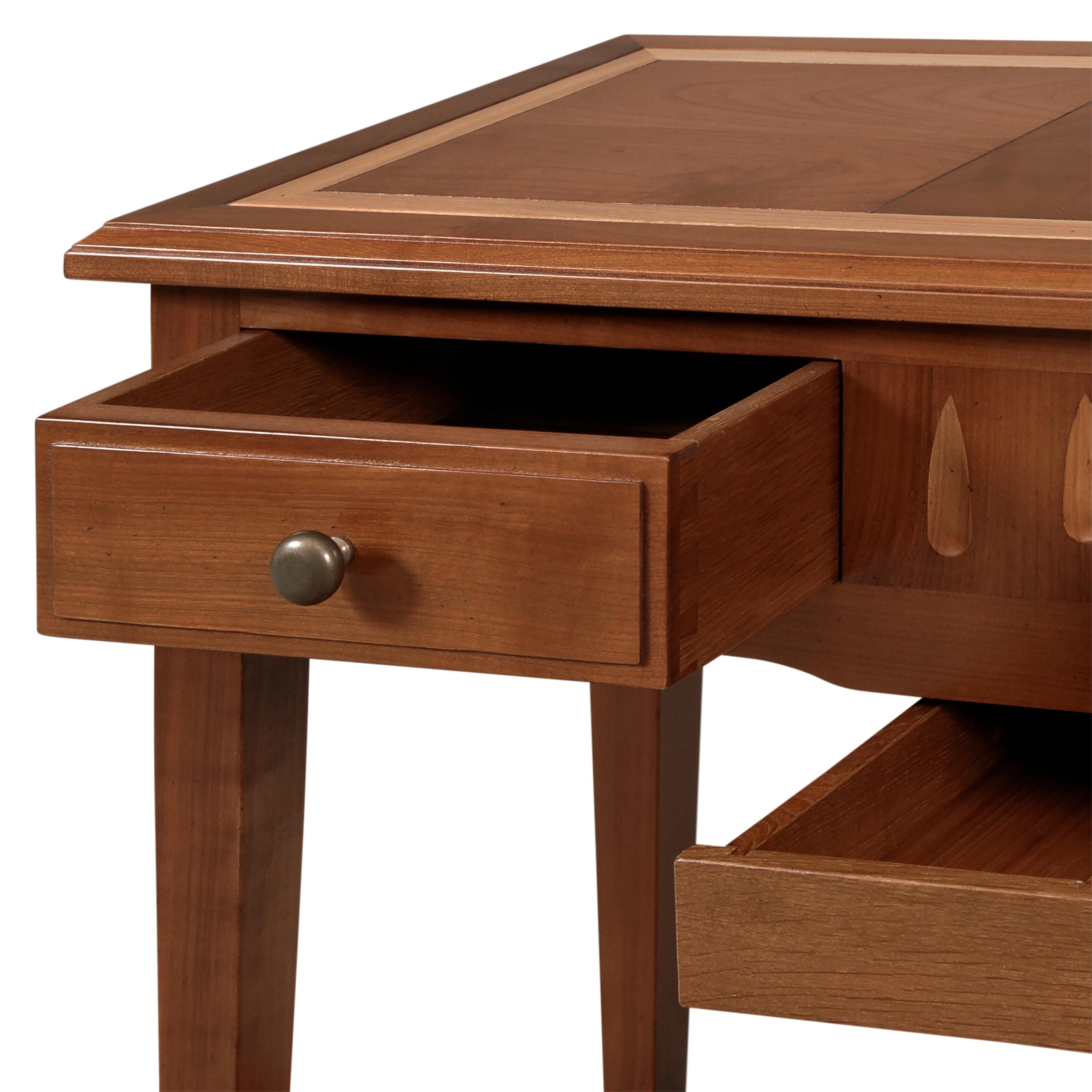 Hand-Crafted French Directoire Style Console Table in Solid Cherry Wood, Secret Drawer For Sale