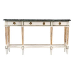 Antique Directoire Style Console Table with Pietra Verde Marble