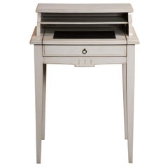 French Directoire style Desk, light-grey lacquered, with a drawer & leather pad 