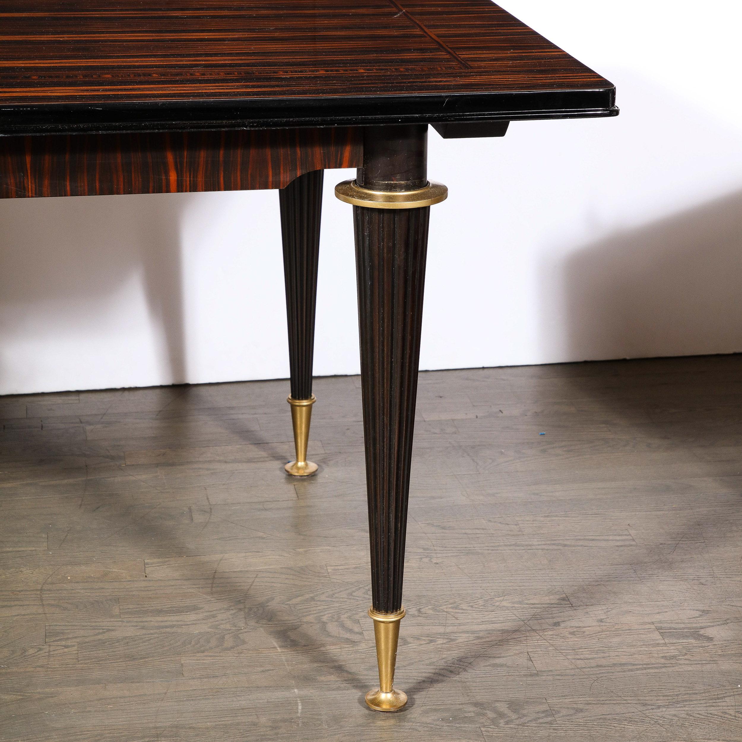 French Directoire Style Dining Table in Bookmatched and Inlaid Macassar w/Bronze Mounts For Sale