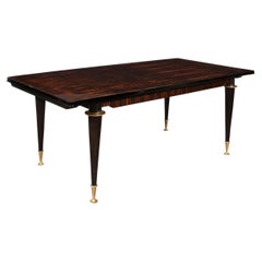 Vintage Directoire Style Dining Table in Bookmatched and Inlaid Macassar w/Bronze Mounts