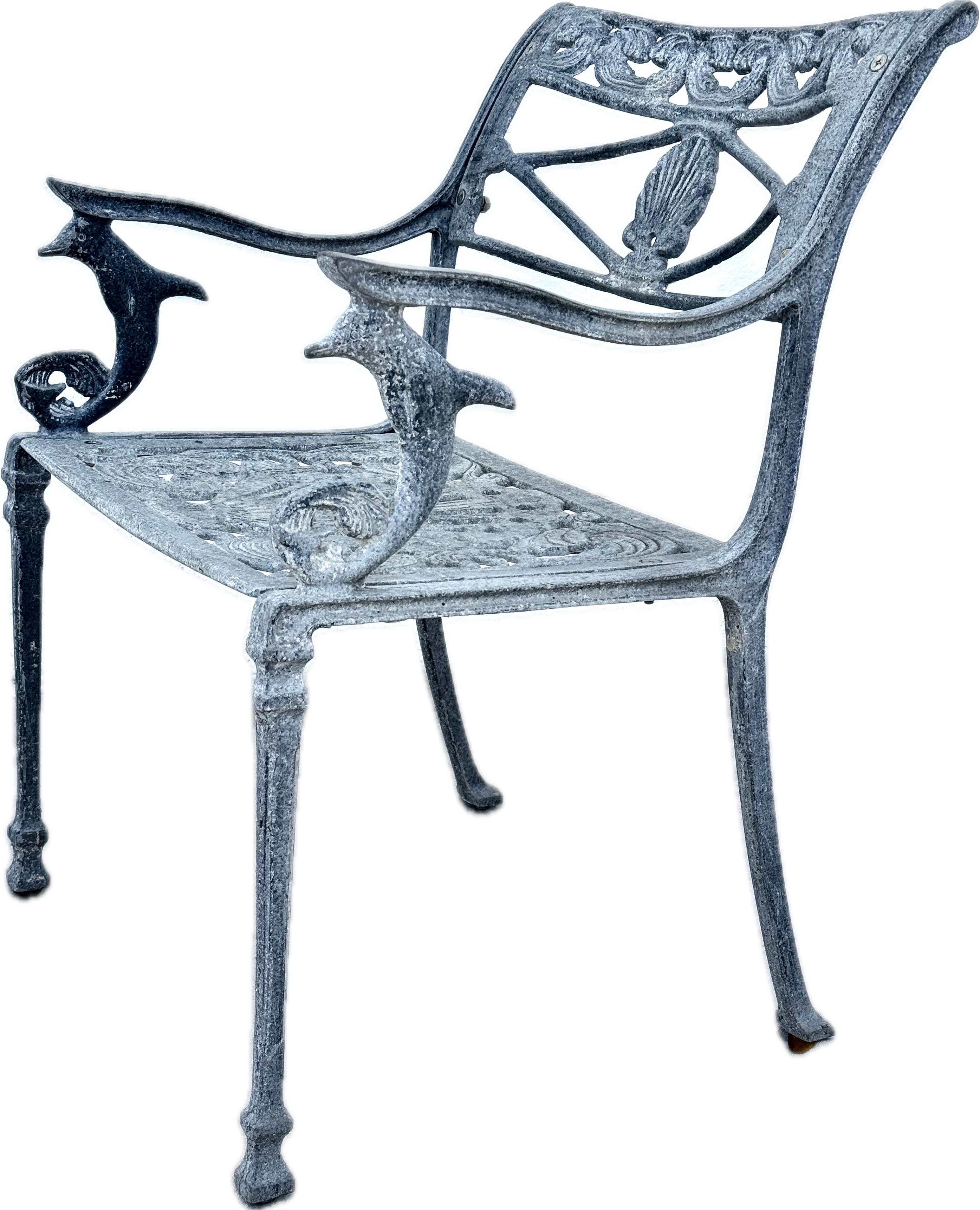 English Directoire Style Dolphin And Shell  Garden Patio Chair