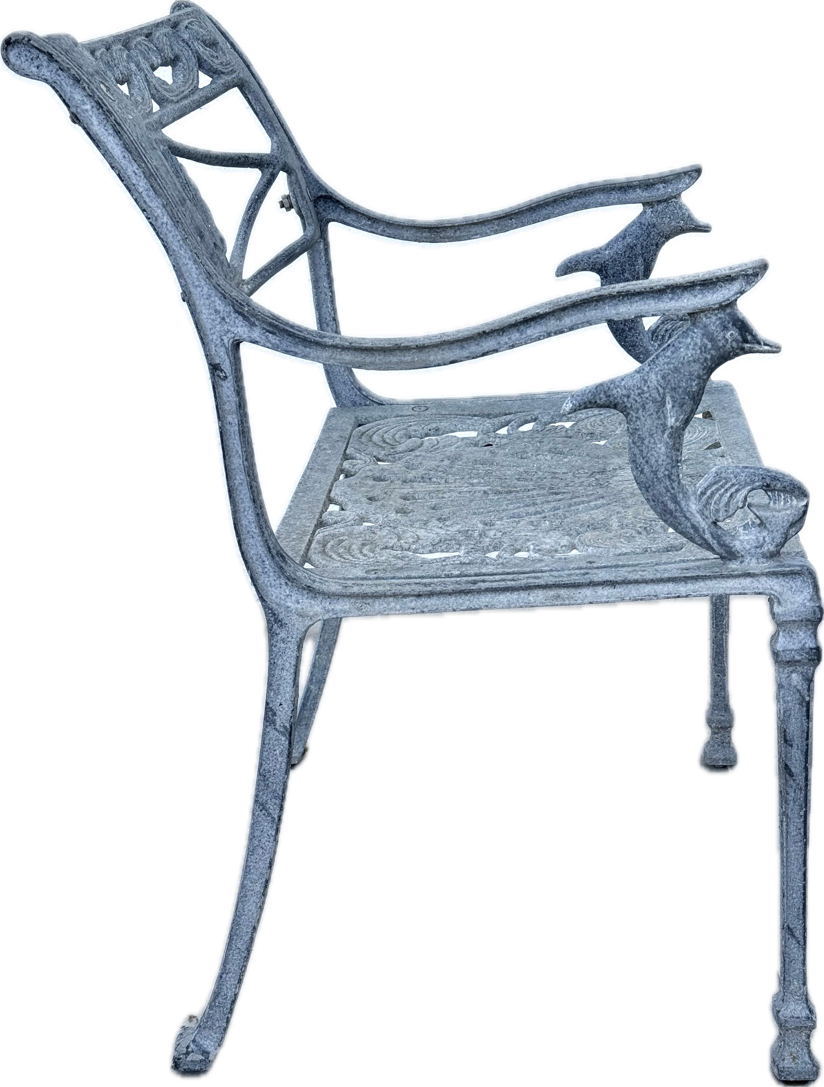 20th Century Directoire Style Dolphin And Shell  Garden Patio Chair